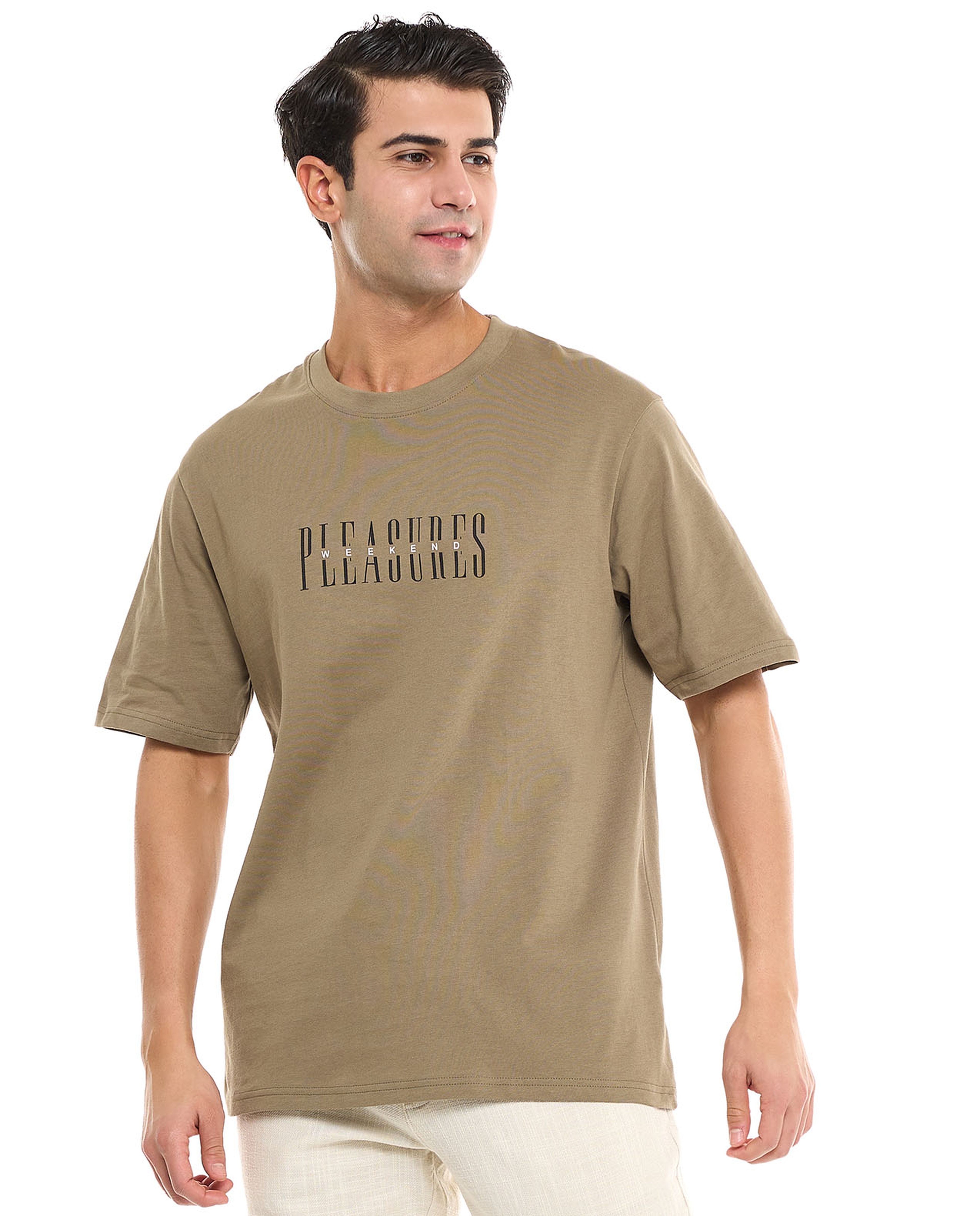 Typography Print T-Shirt With Crew Neck and Short Sleeves