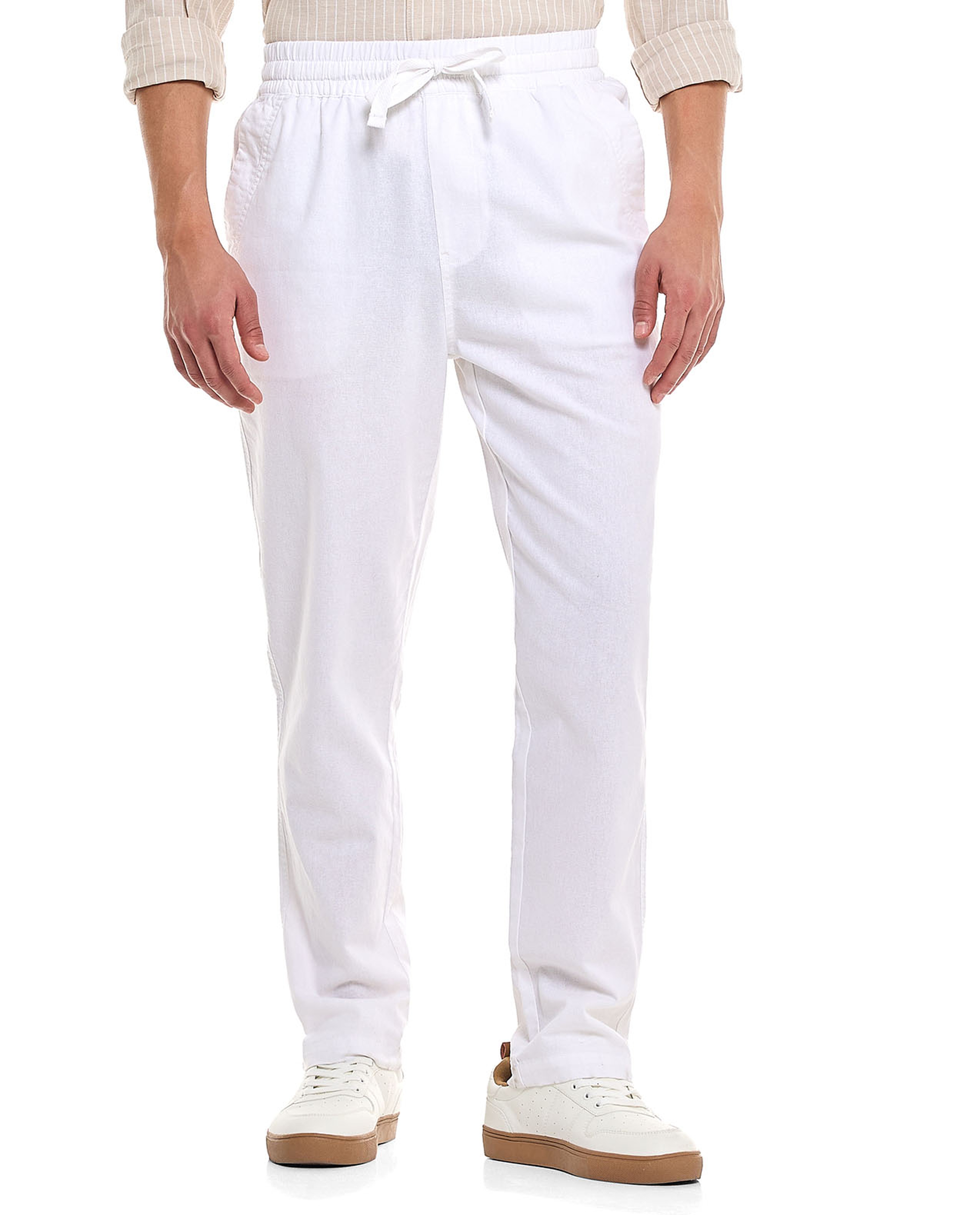 Solid Tapered Pants With Drawstring Waist