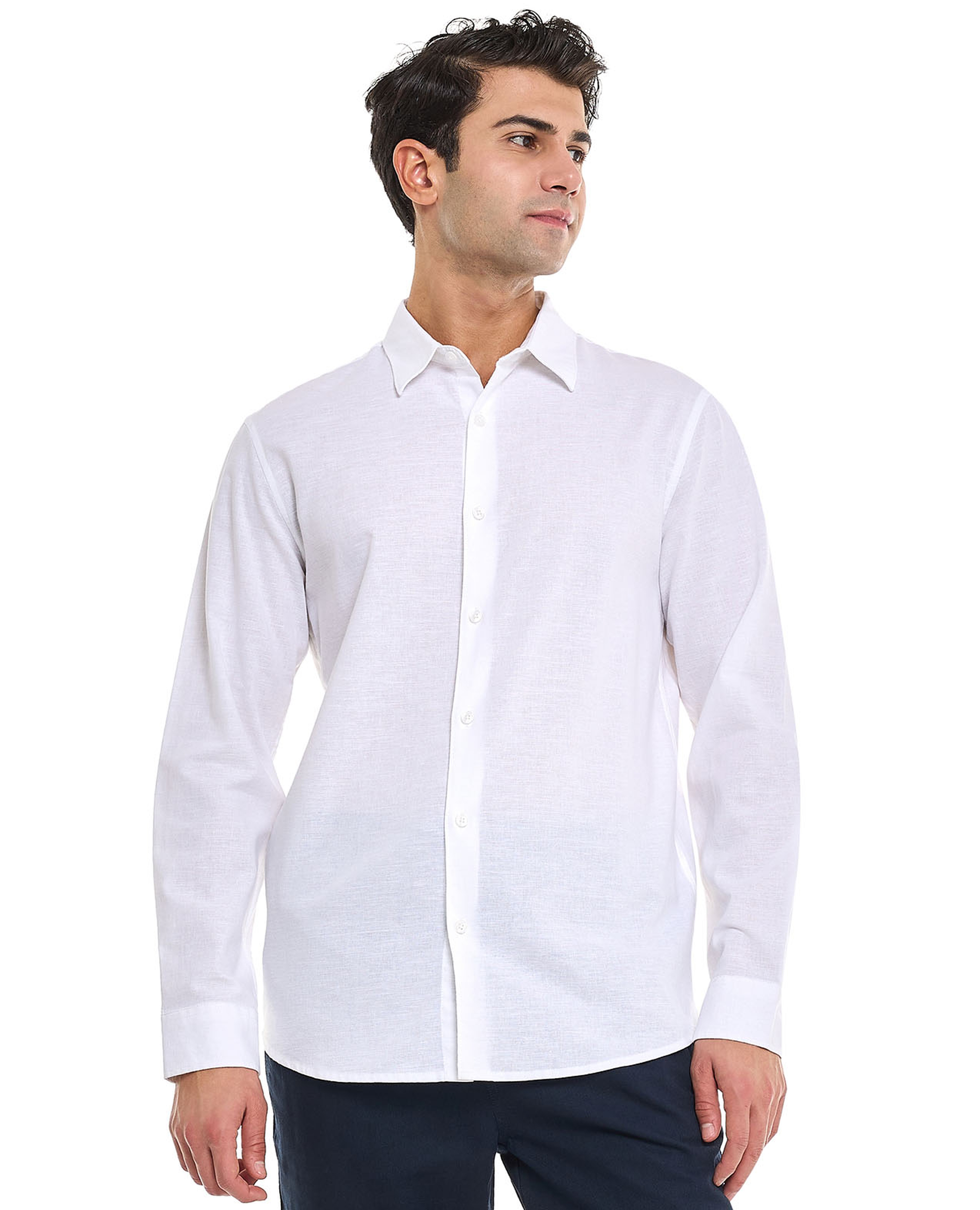 Solid Shirt With Stand Collar and Long Sleeves