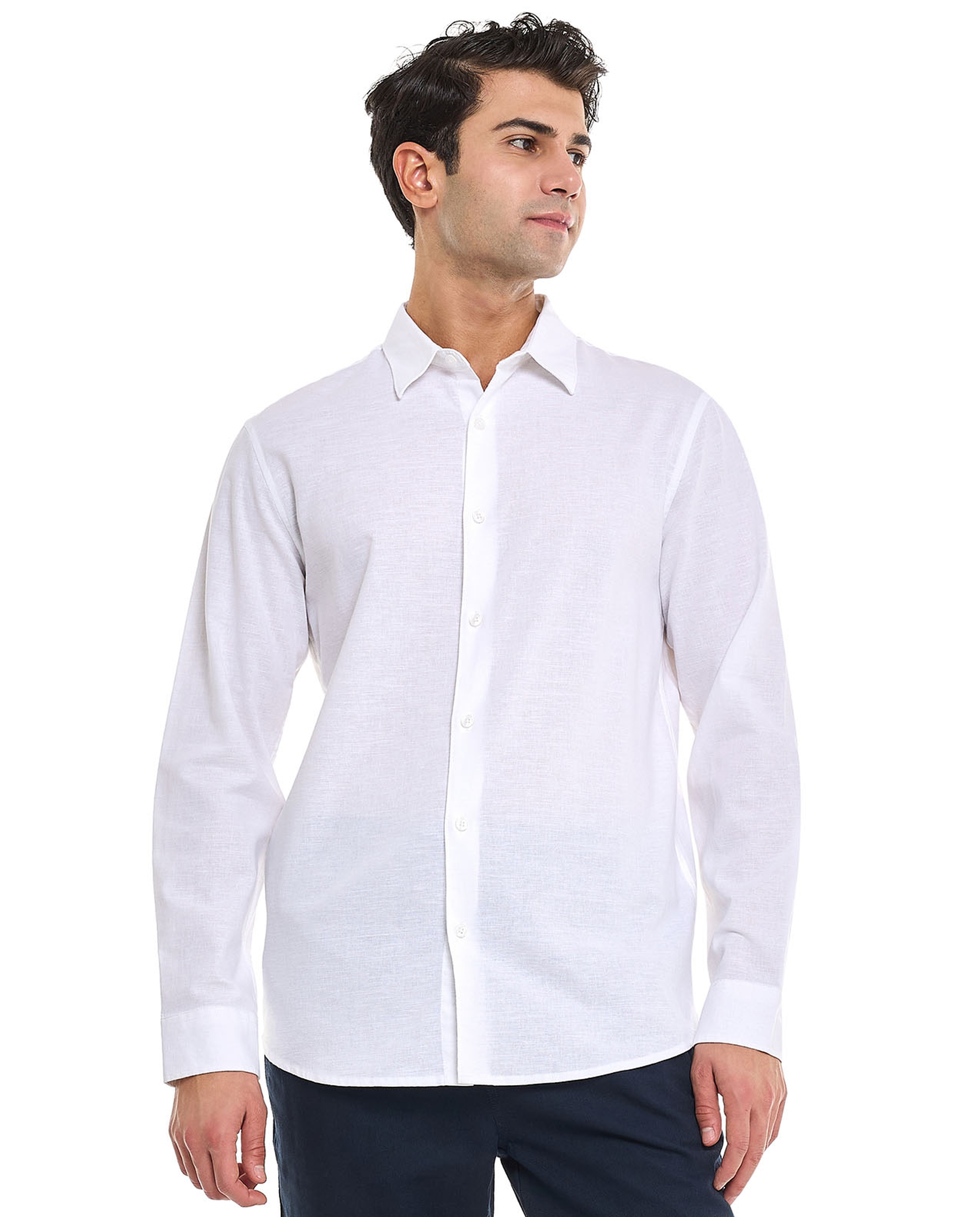 Solid Shirt With Stand Collar and Long Sleeves