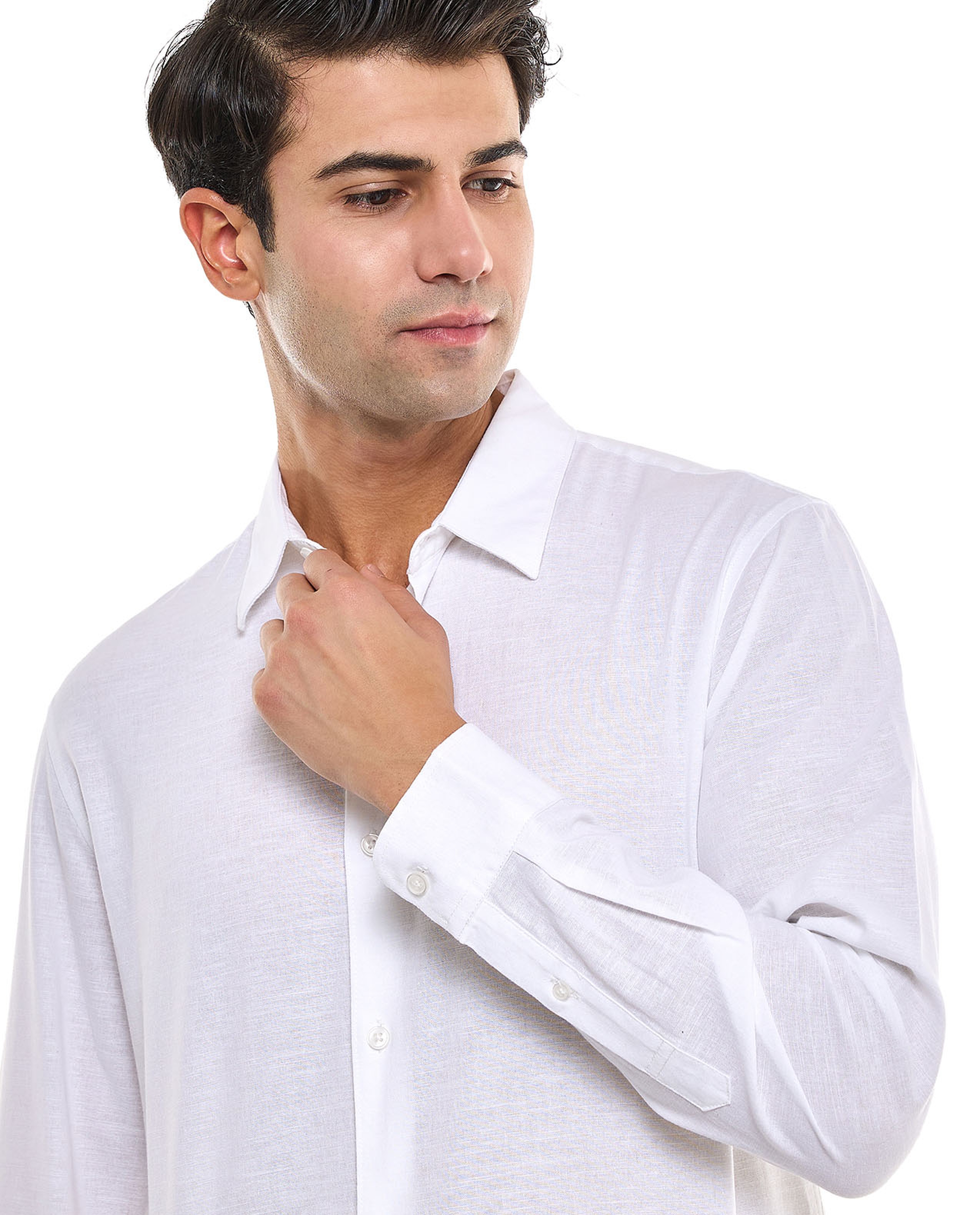Solid Shirt With Stand Collar and Long Sleeves
