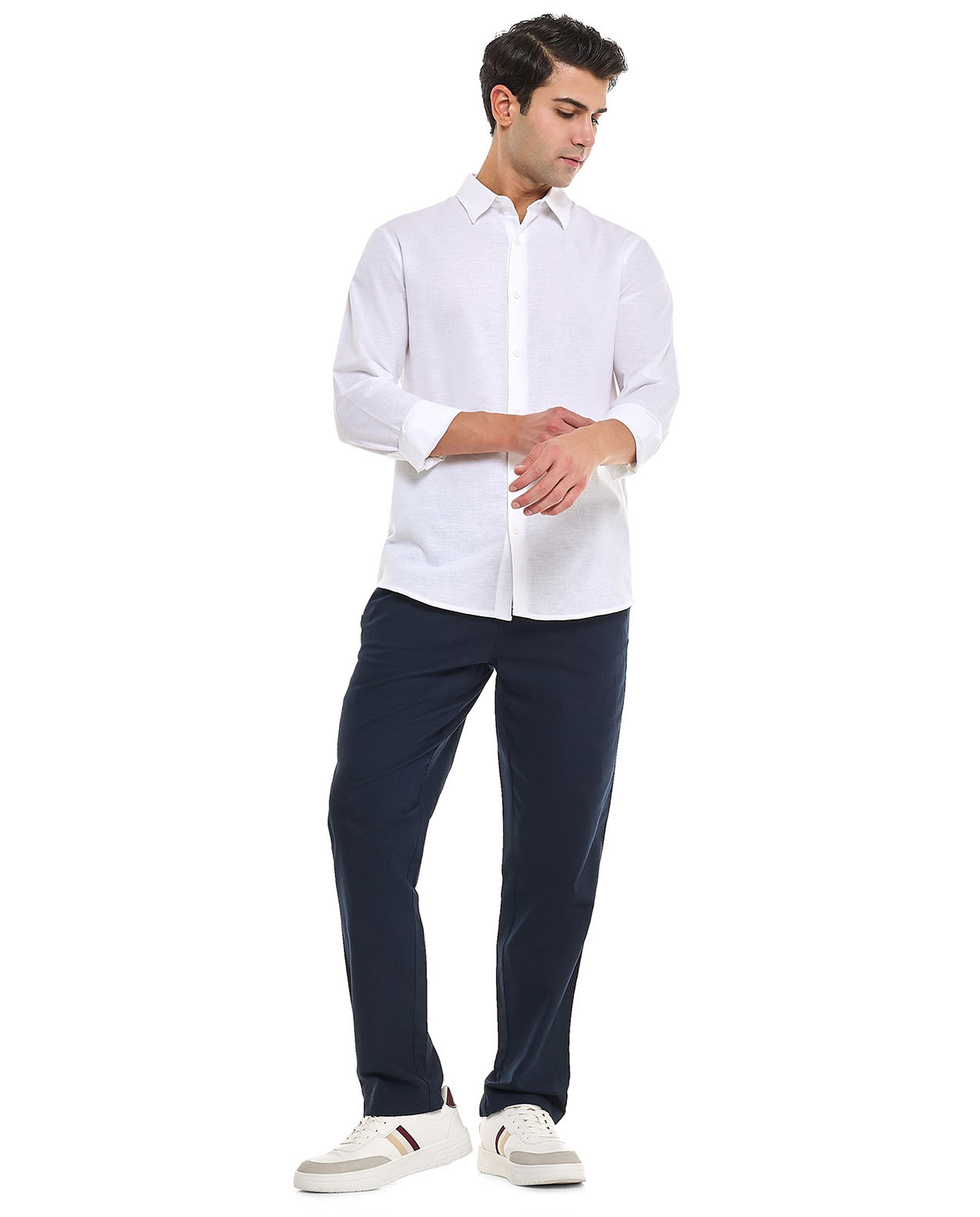 Solid Shirt With Stand Collar and Long Sleeves