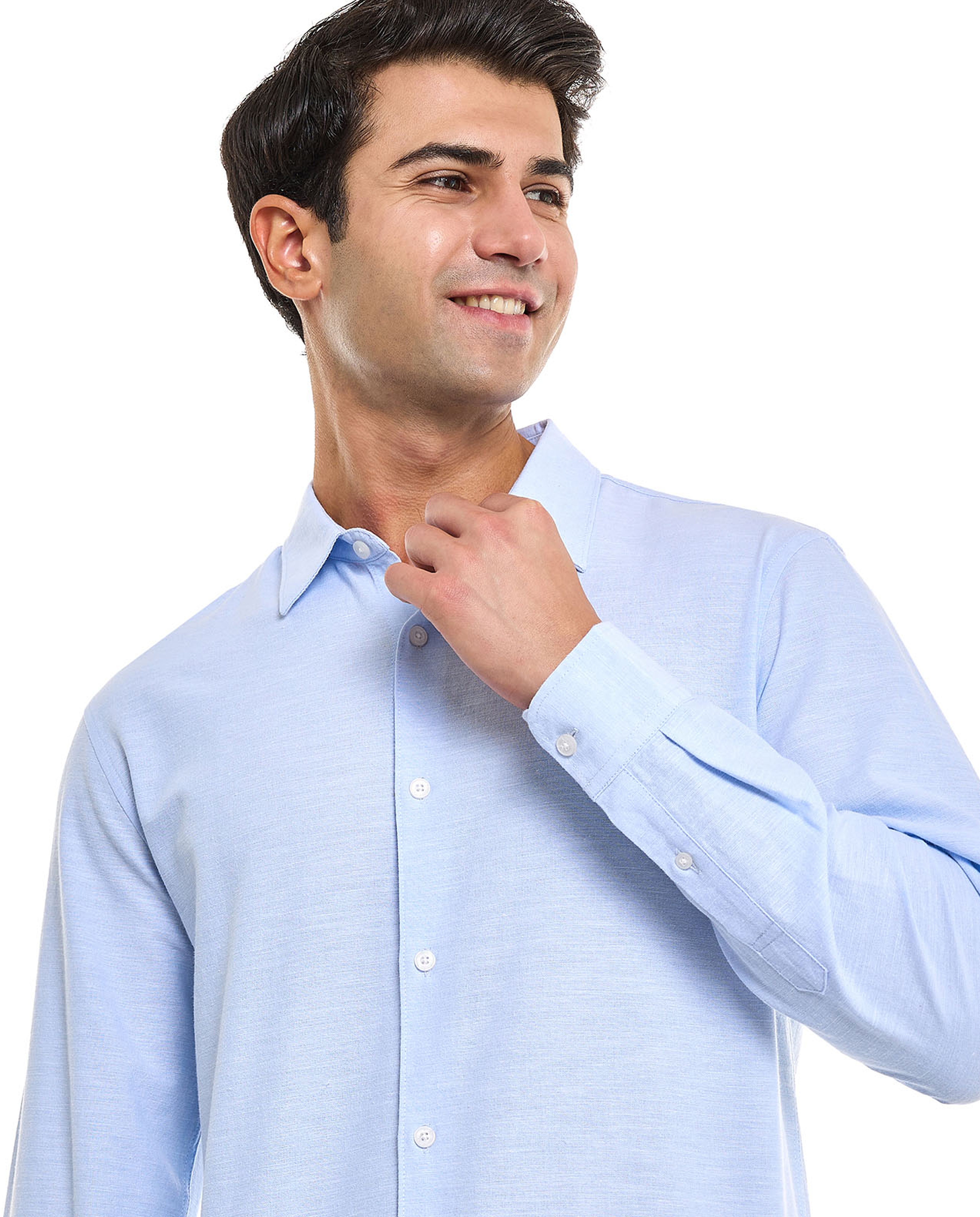 Solid Shirt With Stand Collar and Long Sleeves