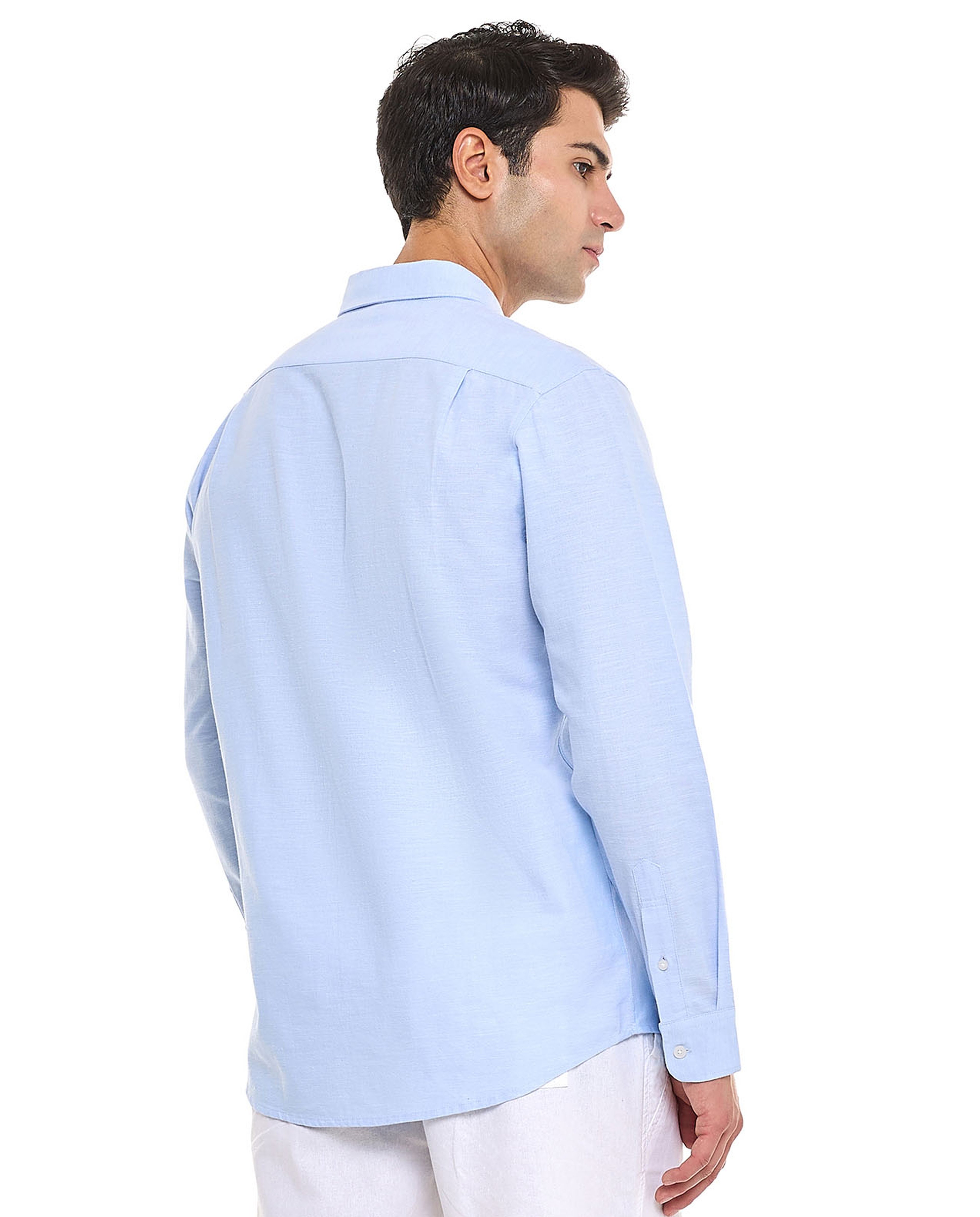 Solid Shirt With Stand Collar and Long Sleeves