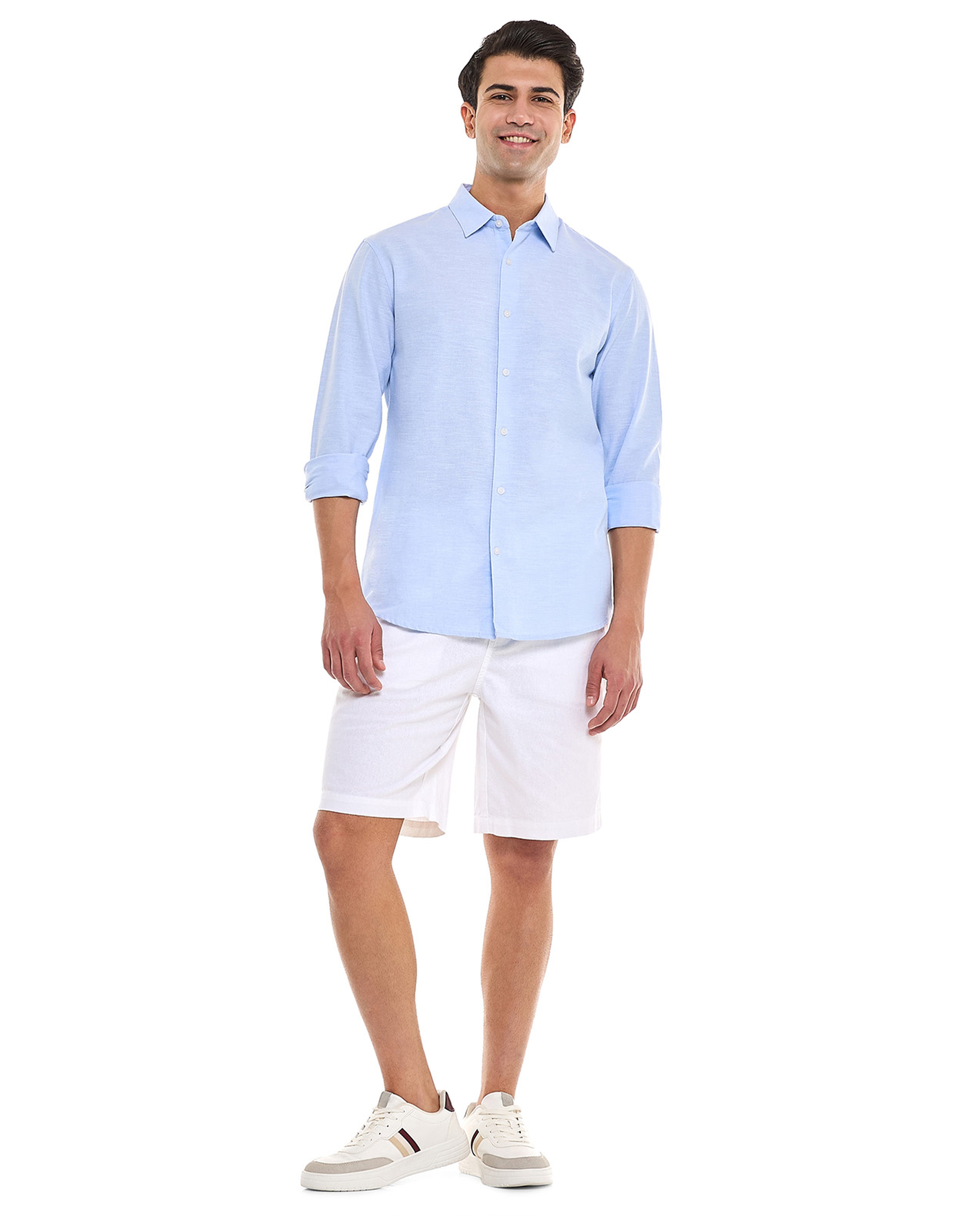 Solid Shirt With Stand Collar and Long Sleeves