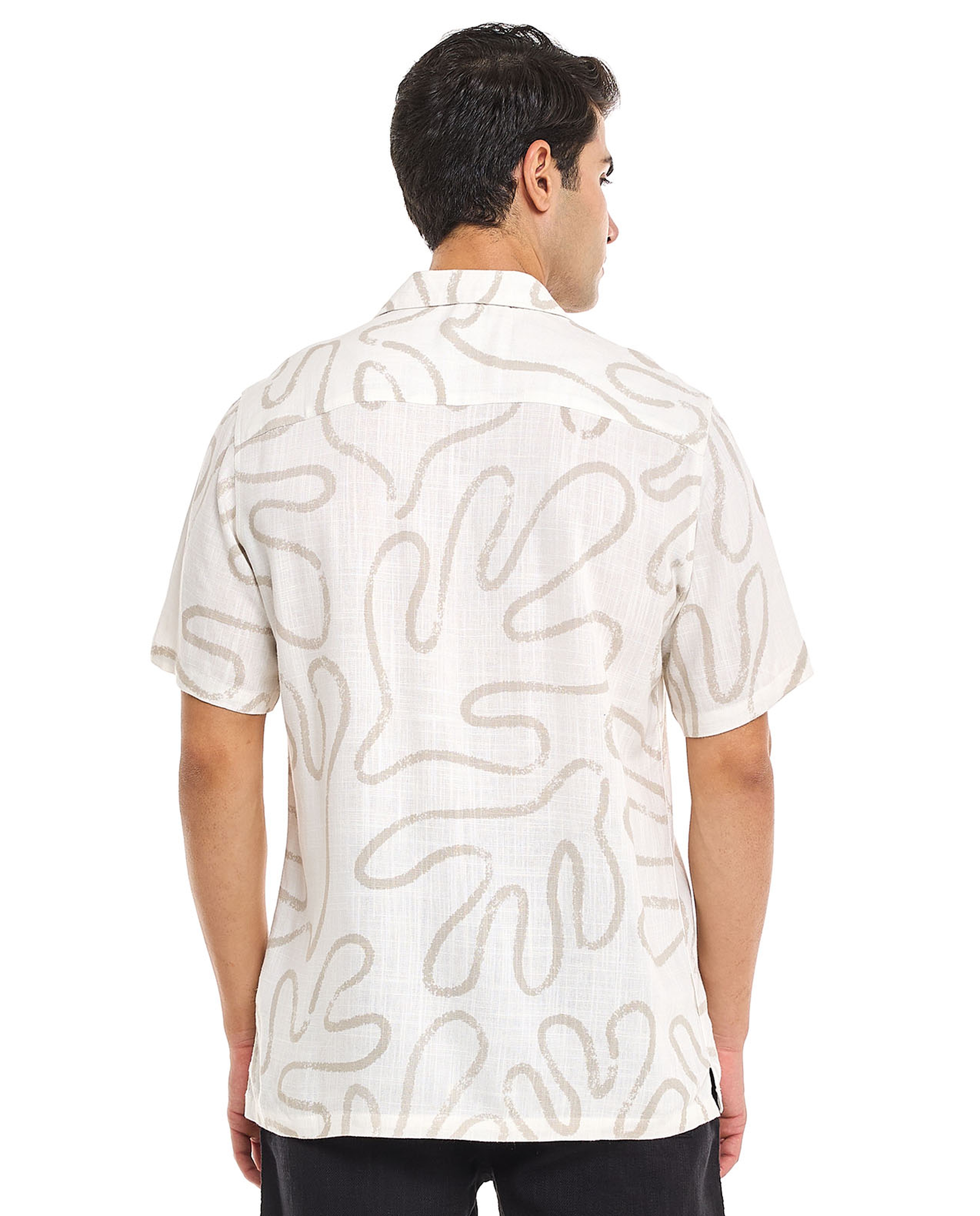 Patterned Shirt With Revere Collar and Short Sleeves