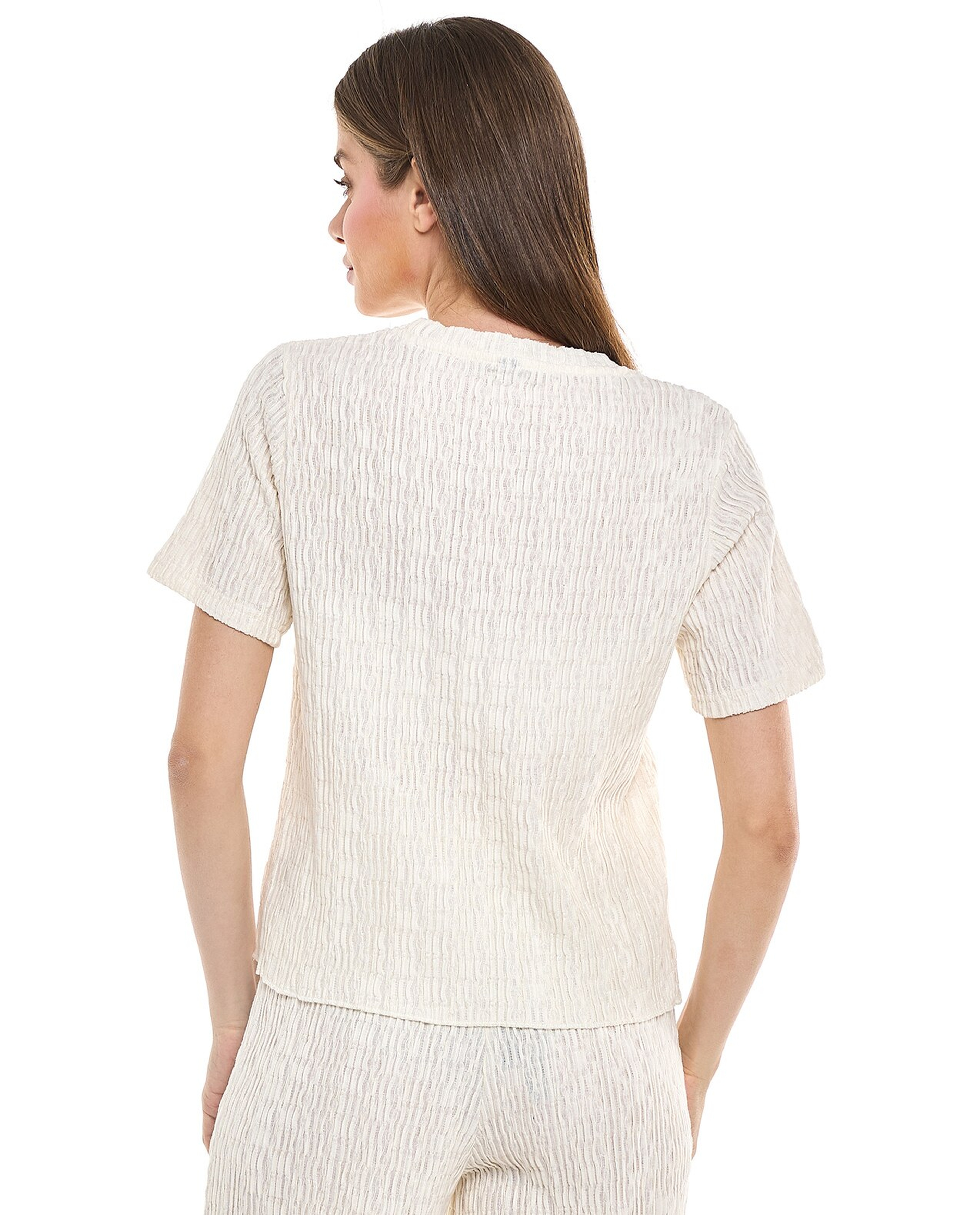 Textured Top with Crew Neck and Short Sleeves