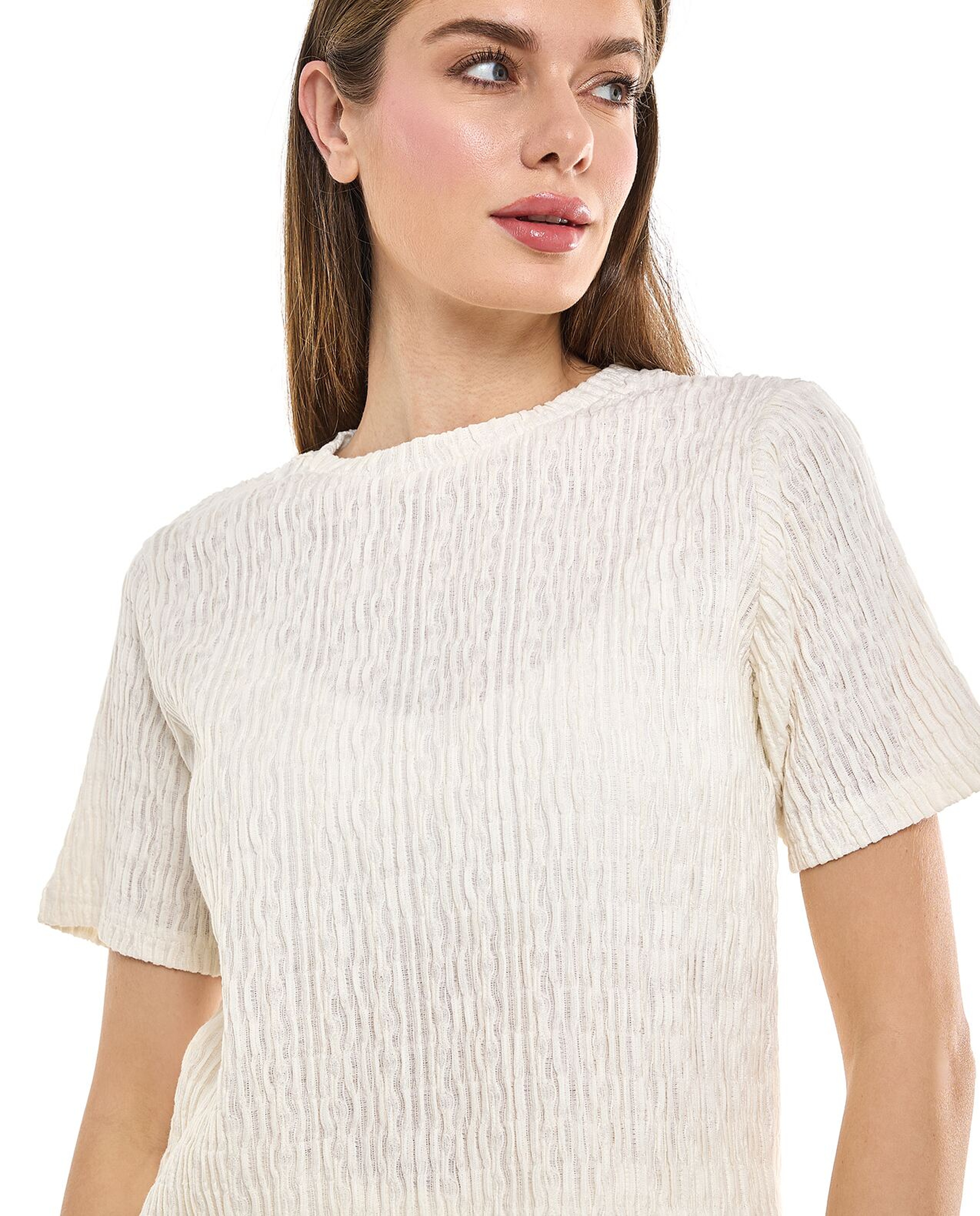 Textured Top with Crew Neck and Short Sleeves