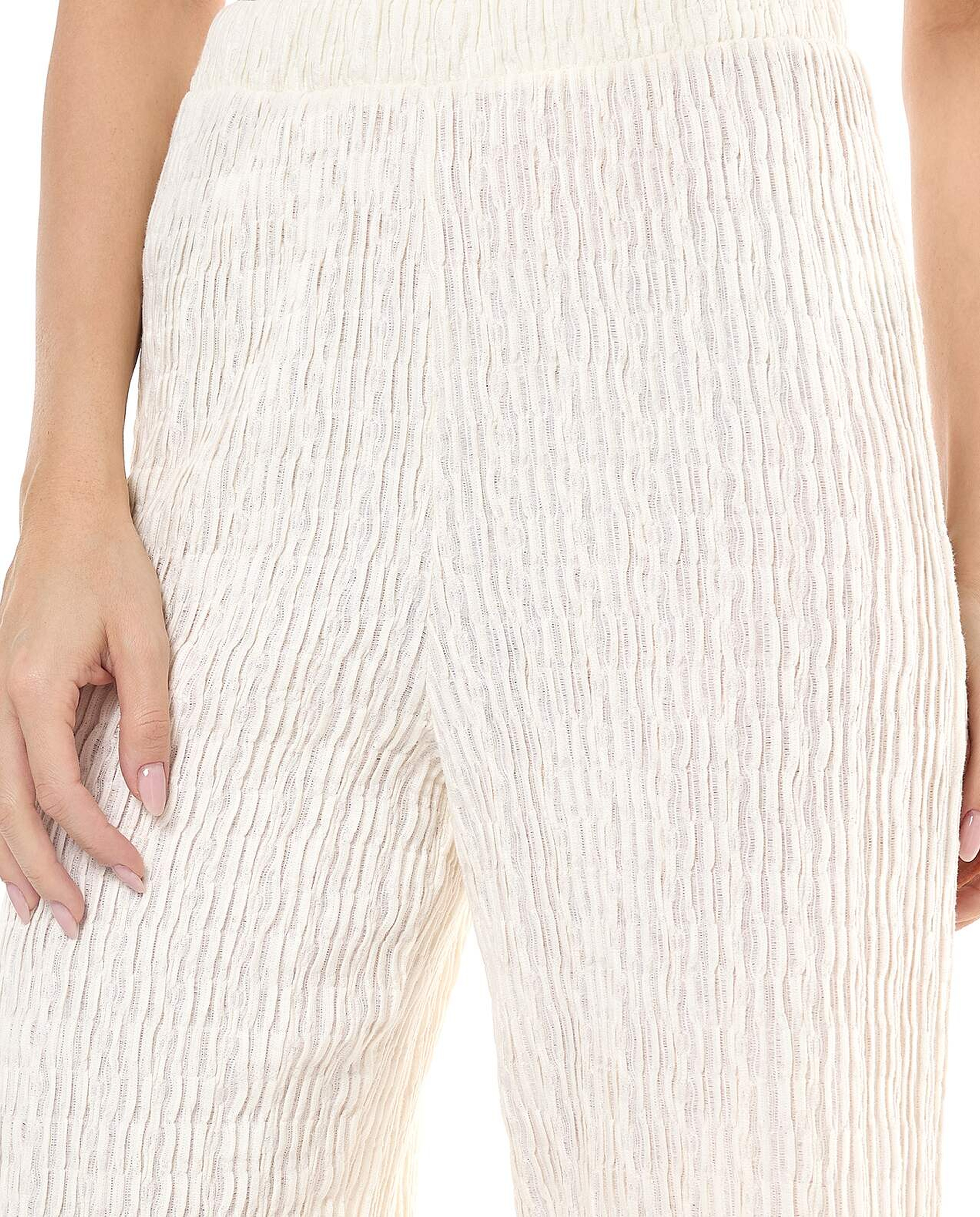 Textured Pants with Elastic Waist