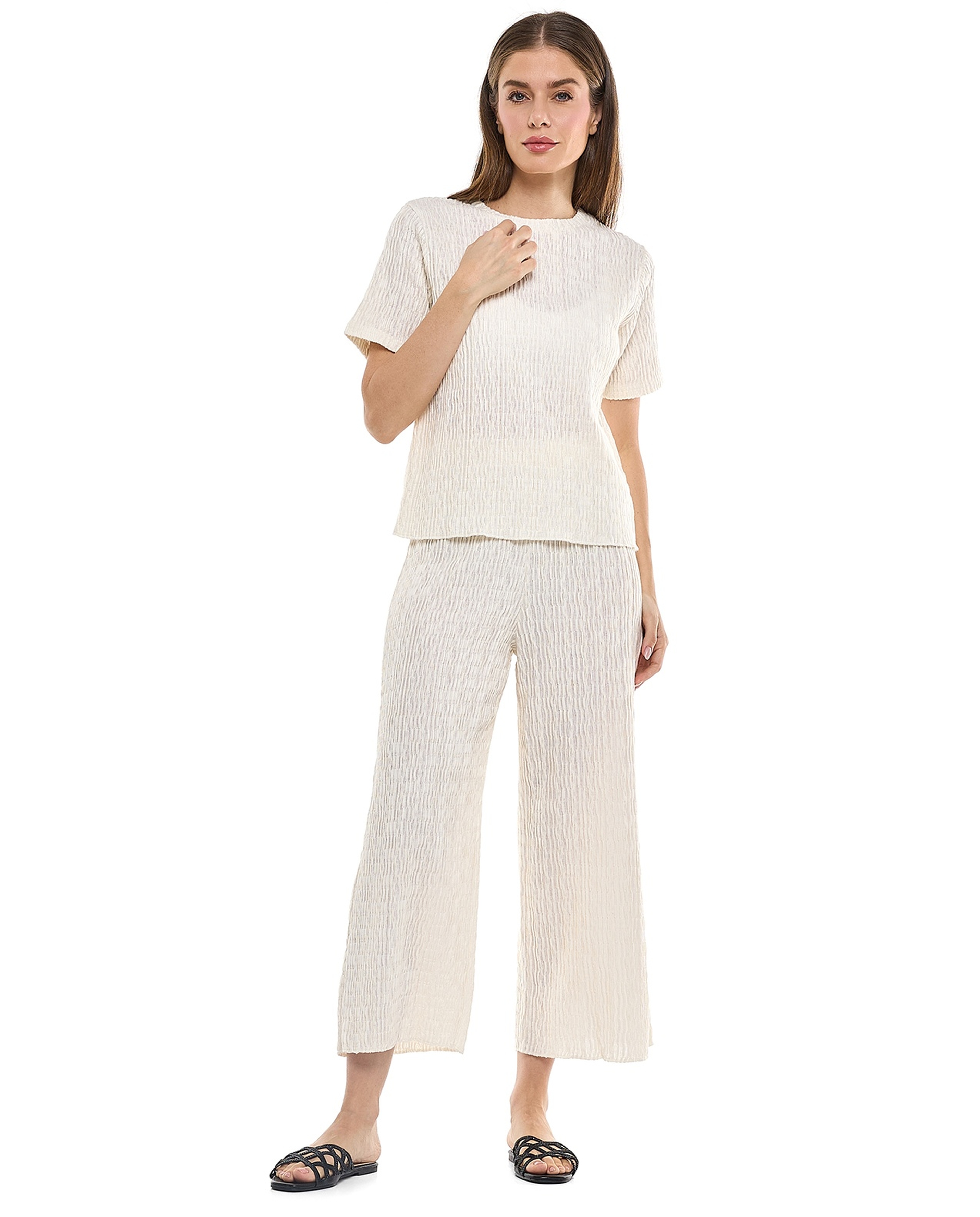 Textured Pants with Elastic Waist
