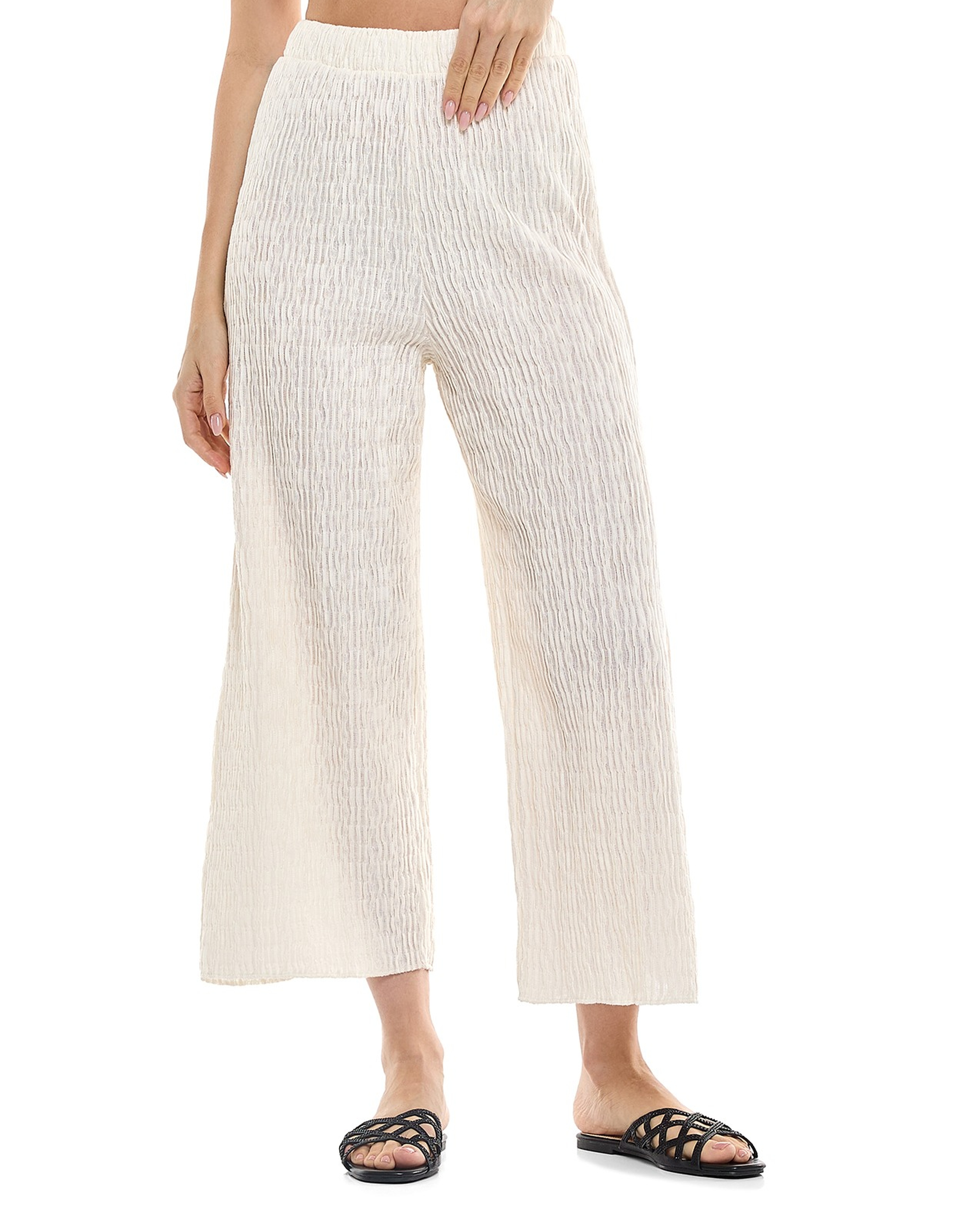 Textured Pants with Elastic Waist