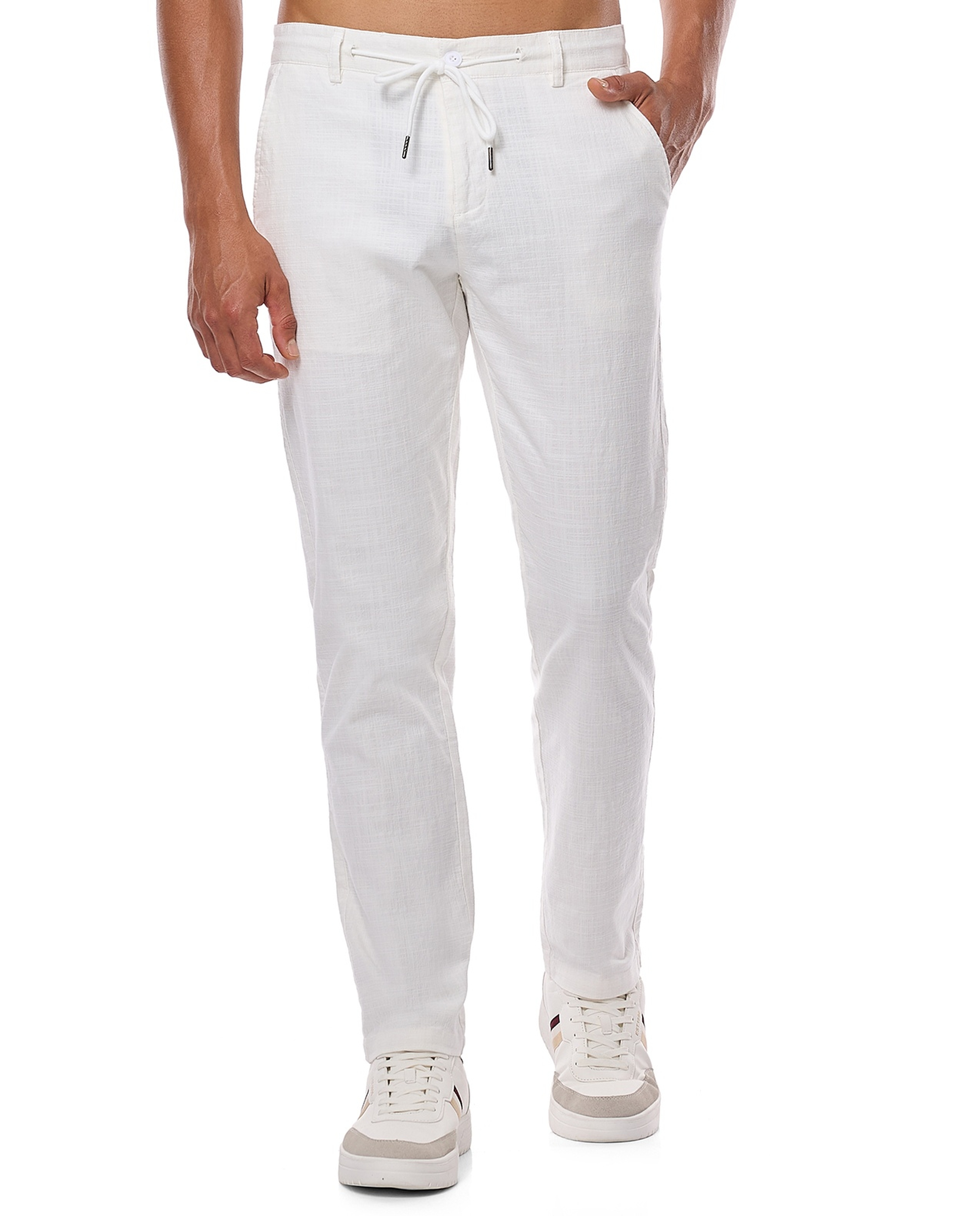 Solid Slim Fit Pants with Drawstring Closure