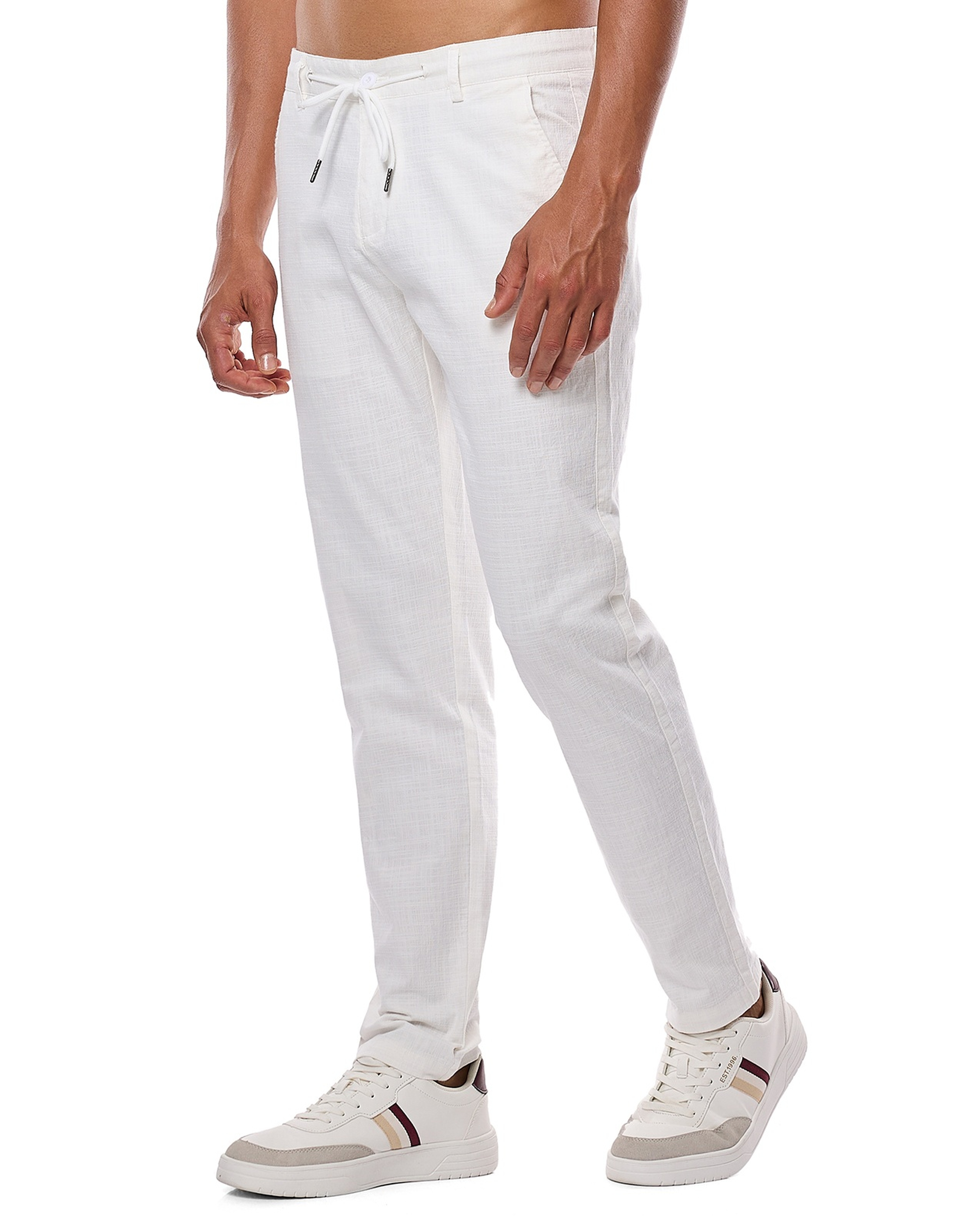 Solid Slim Fit Pants with Drawstring Closure