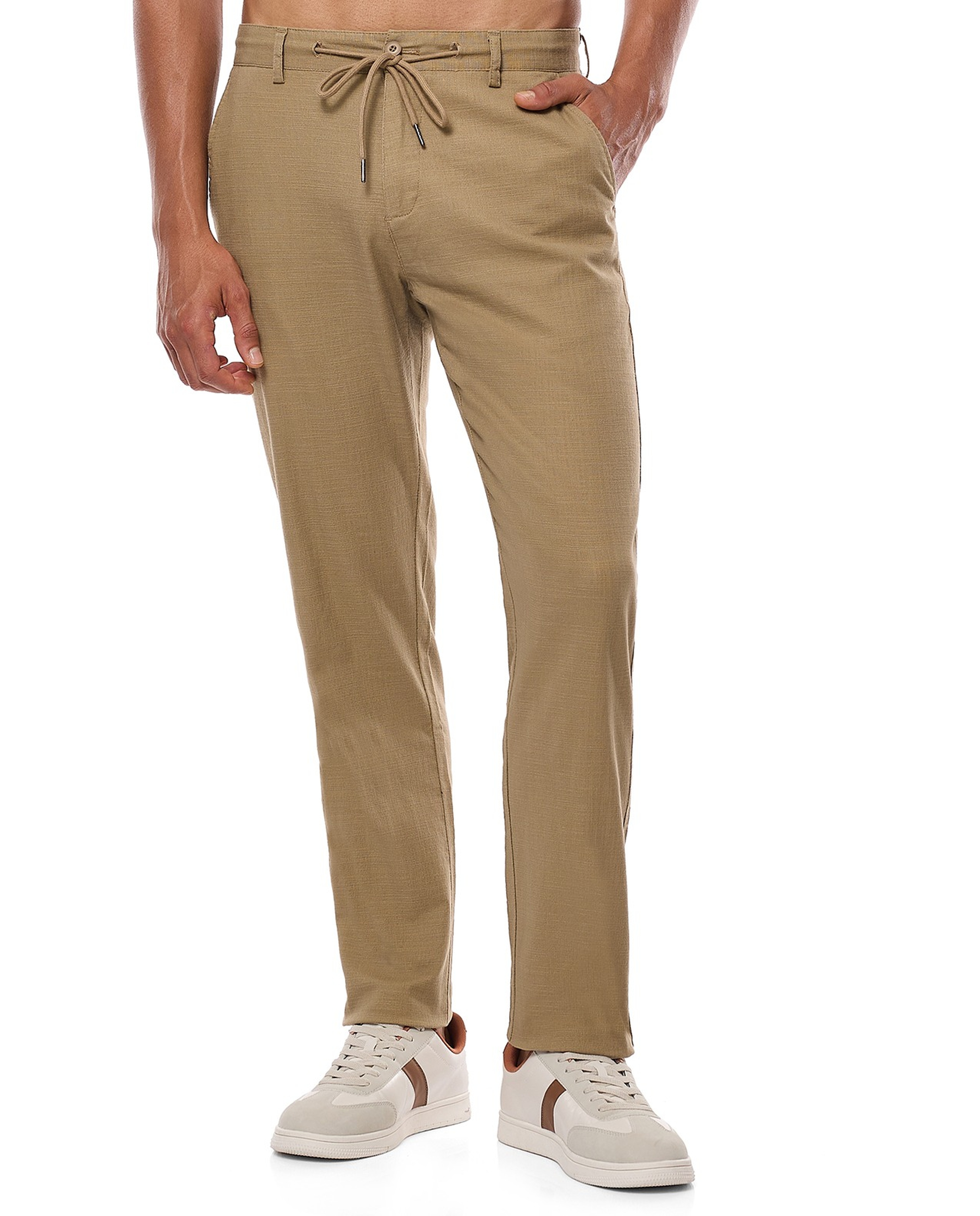 Solid Slim Fit Pants with Drawstring Closure