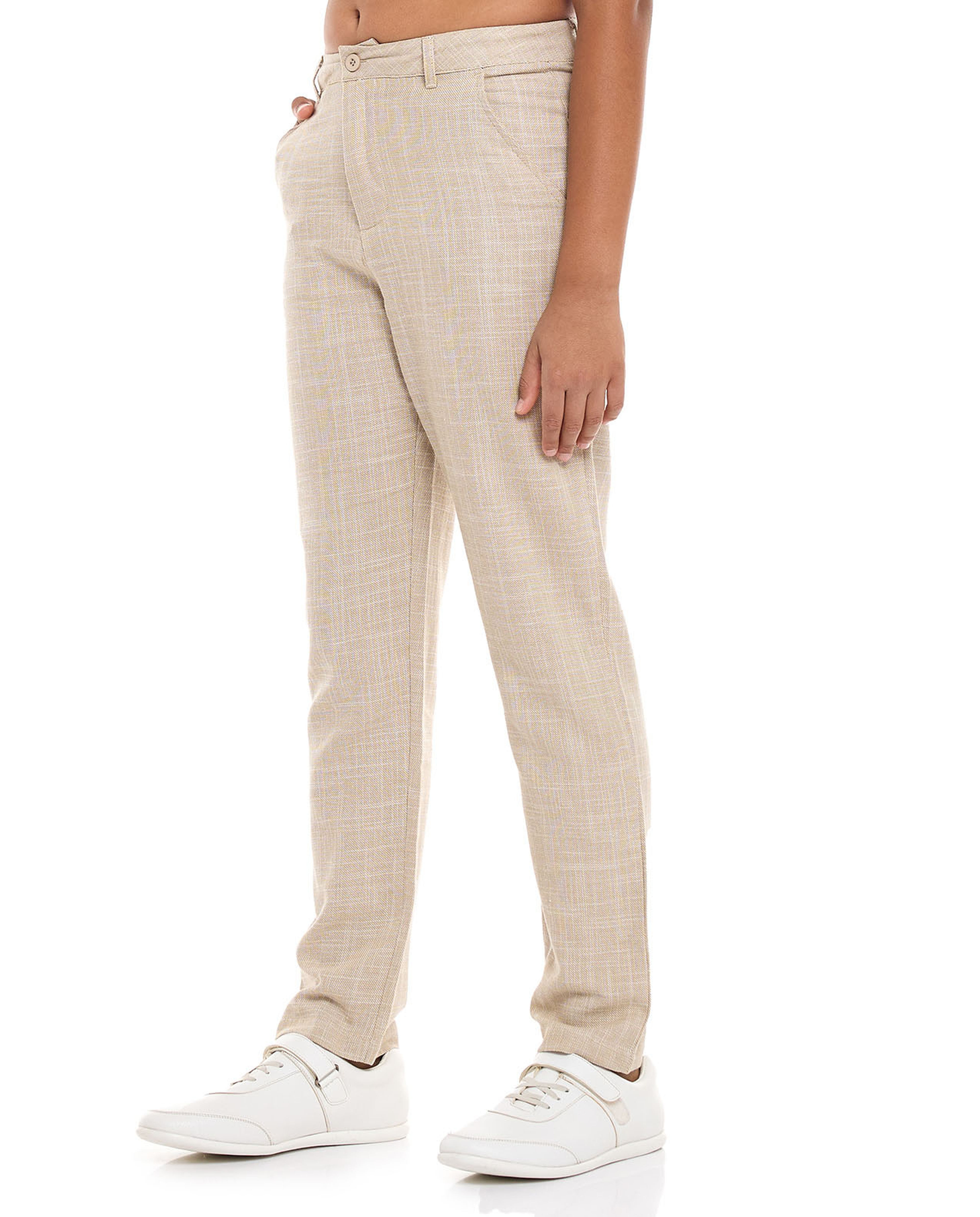 Textured Pants with Button Closure