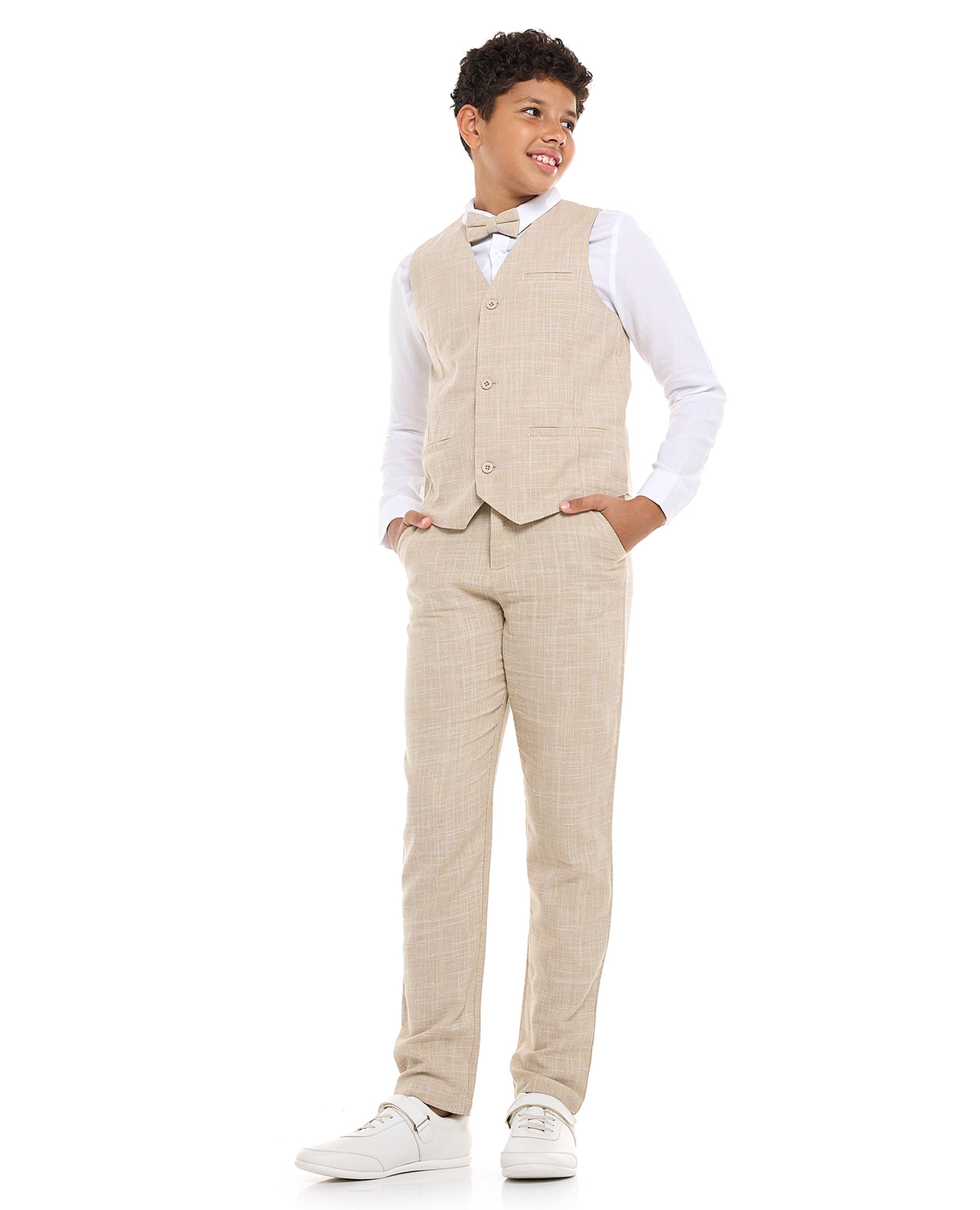 Textured Pants with Button Closure