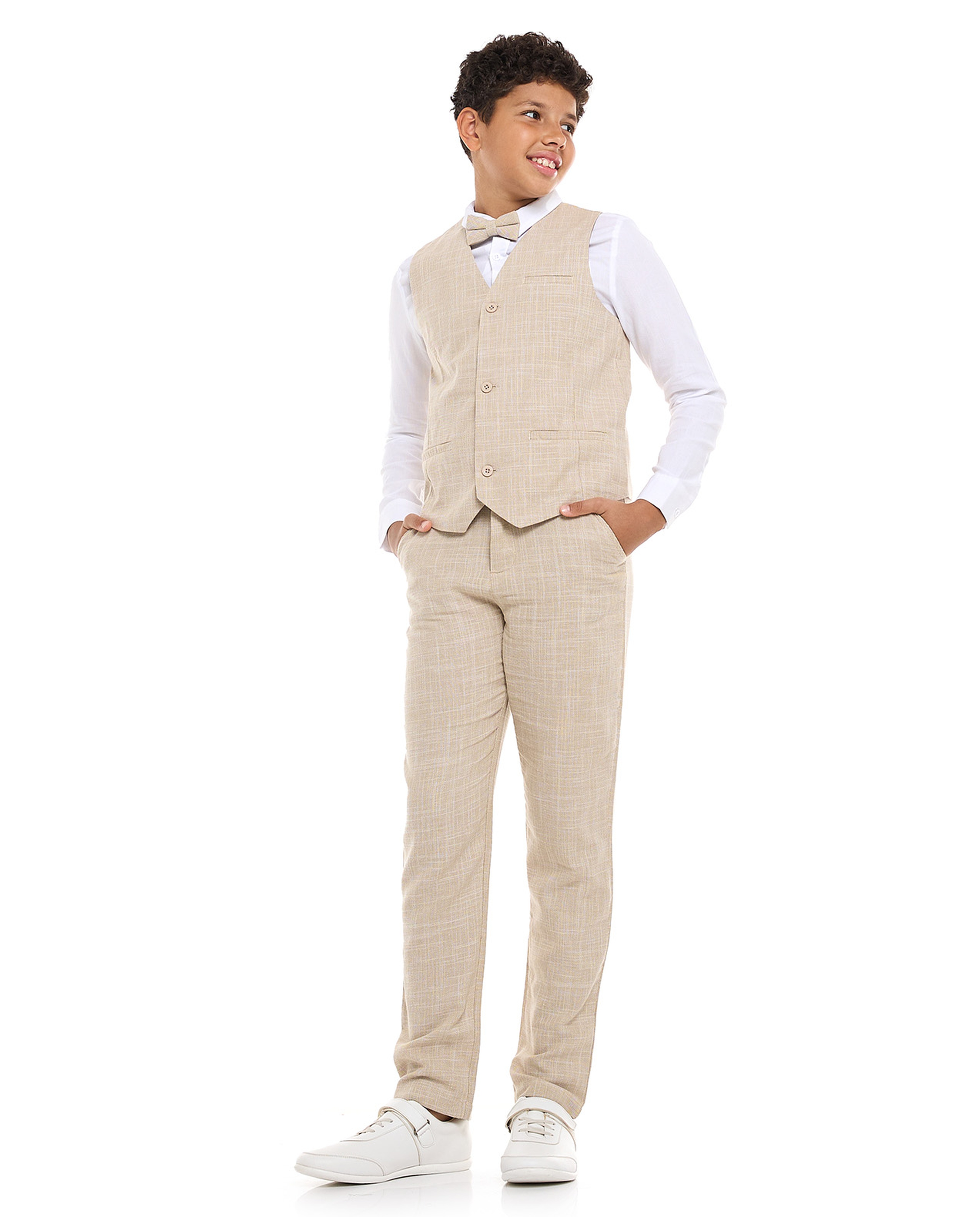 Textured Pants with Button Closure