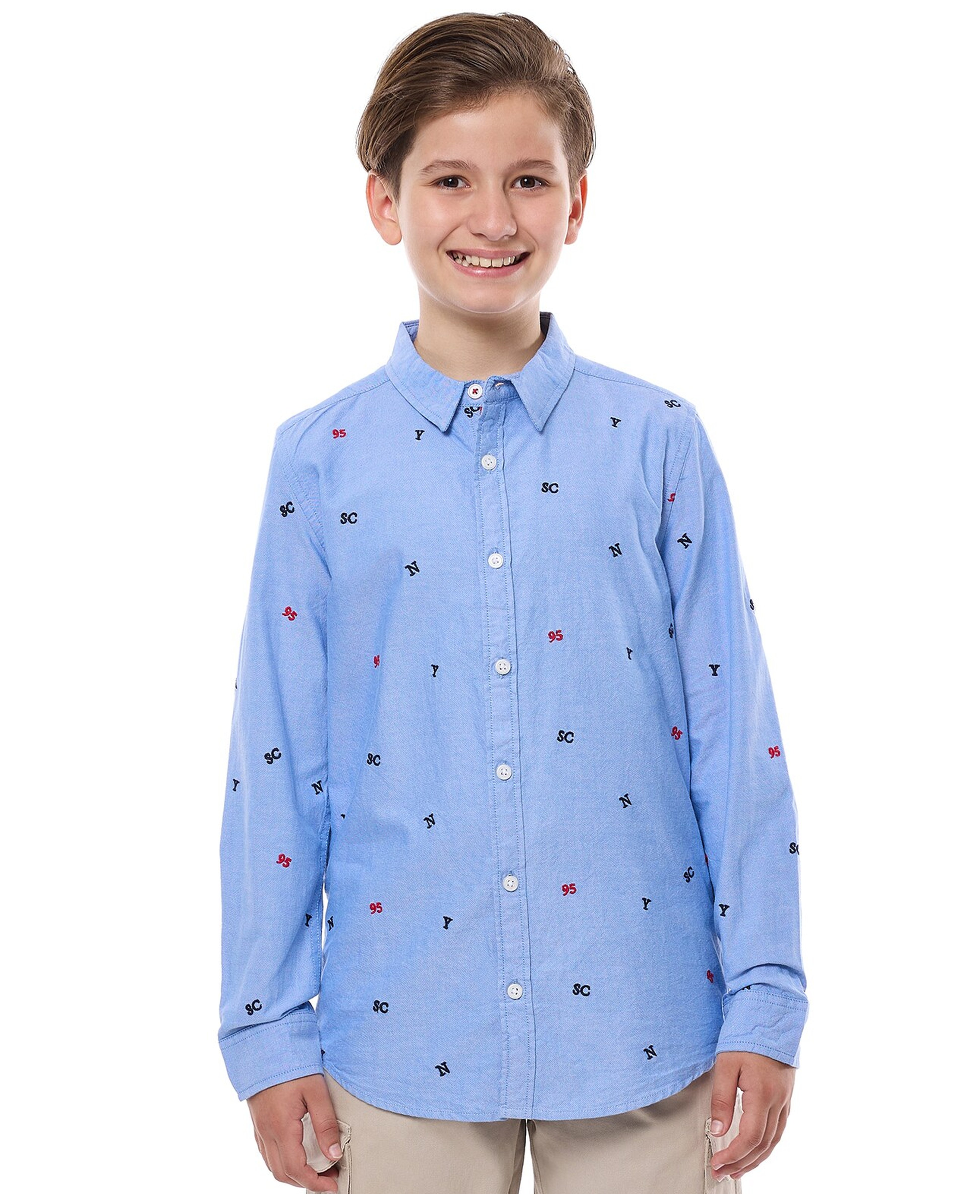 Printed Shirt with Classic Collar and Long Sleeves