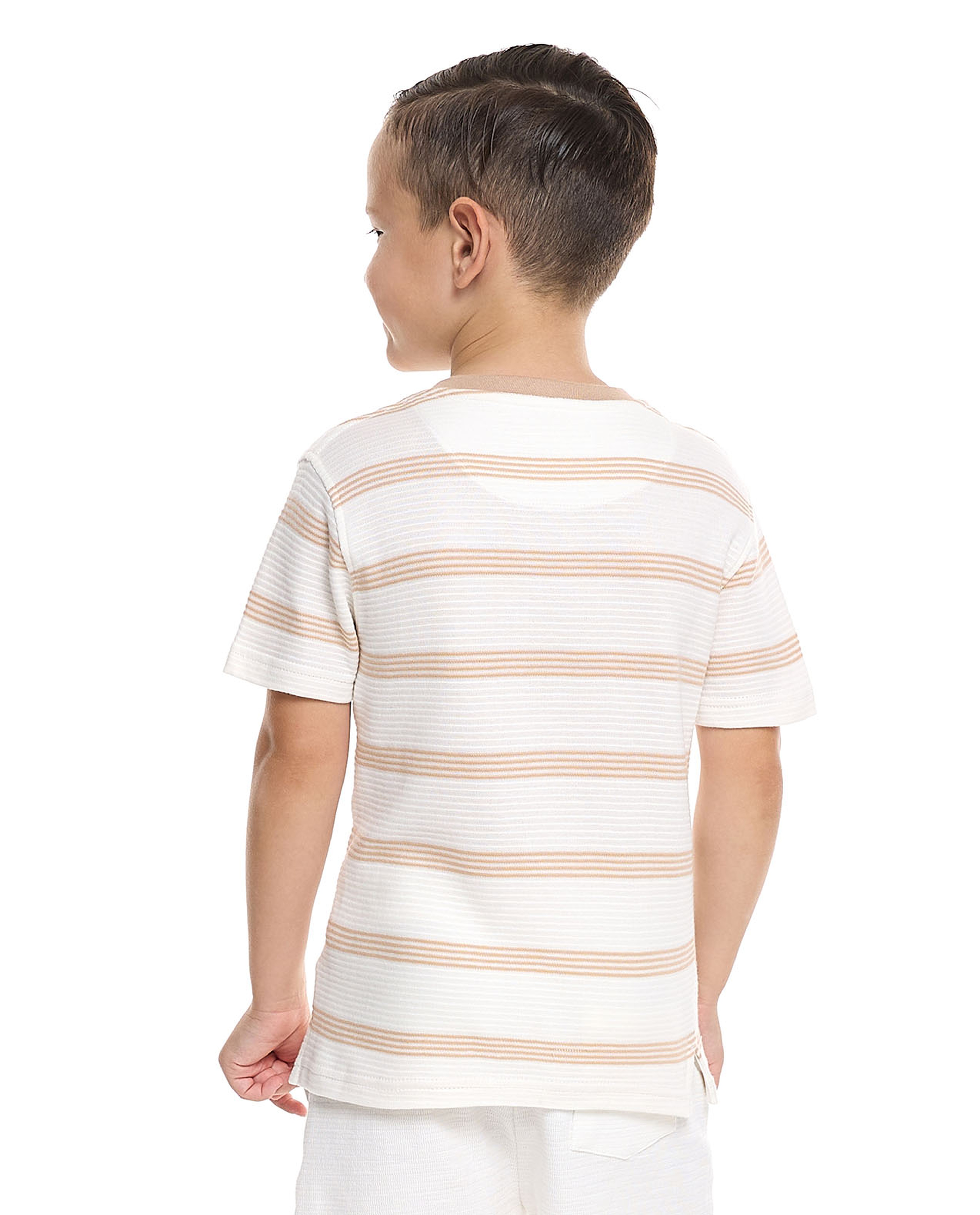 Striped T-Shirt with Henley Neck and Short Sleeves