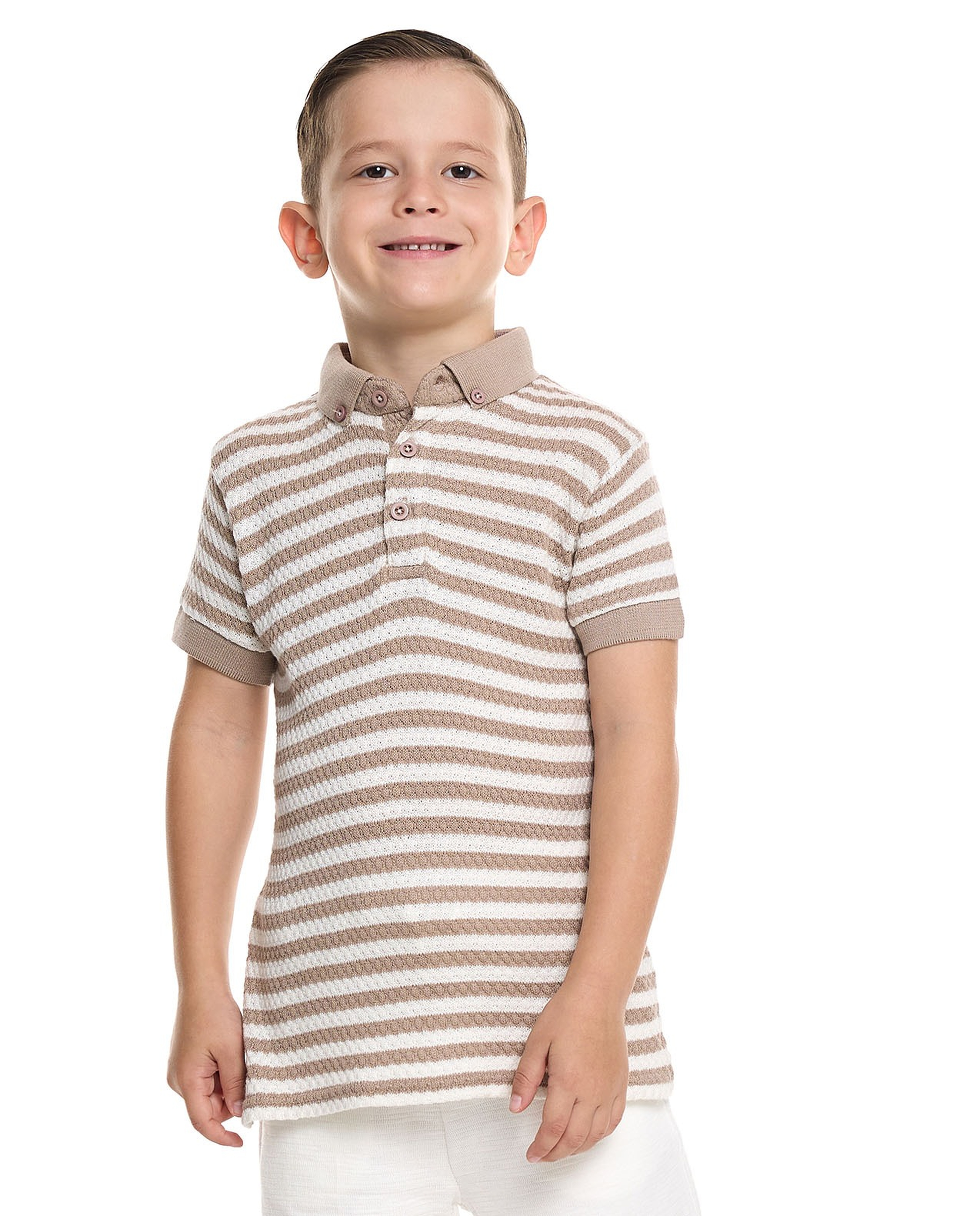 Striped Polo T-Shirt with Short Sleeves