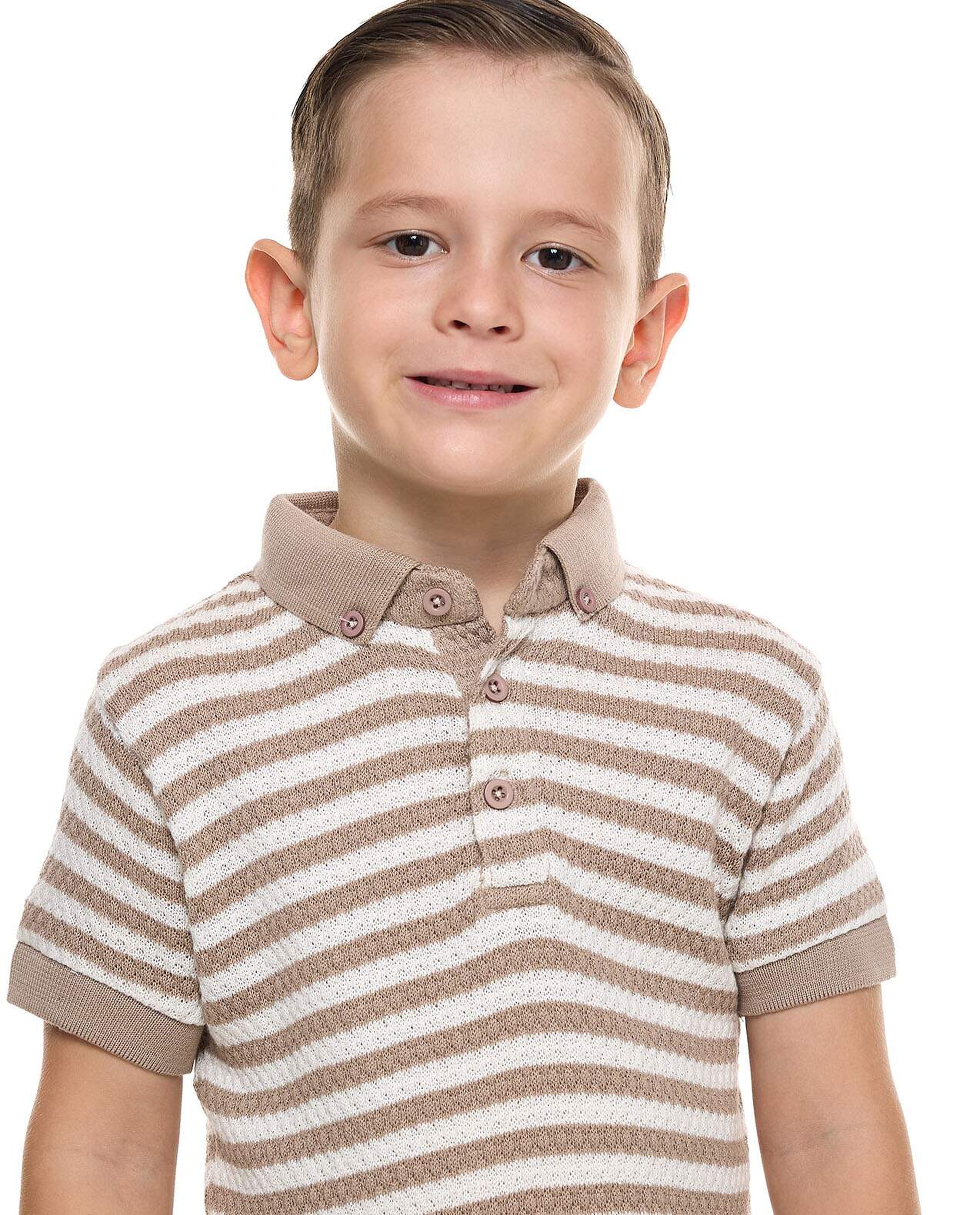 Striped Polo T-Shirt with Short Sleeves