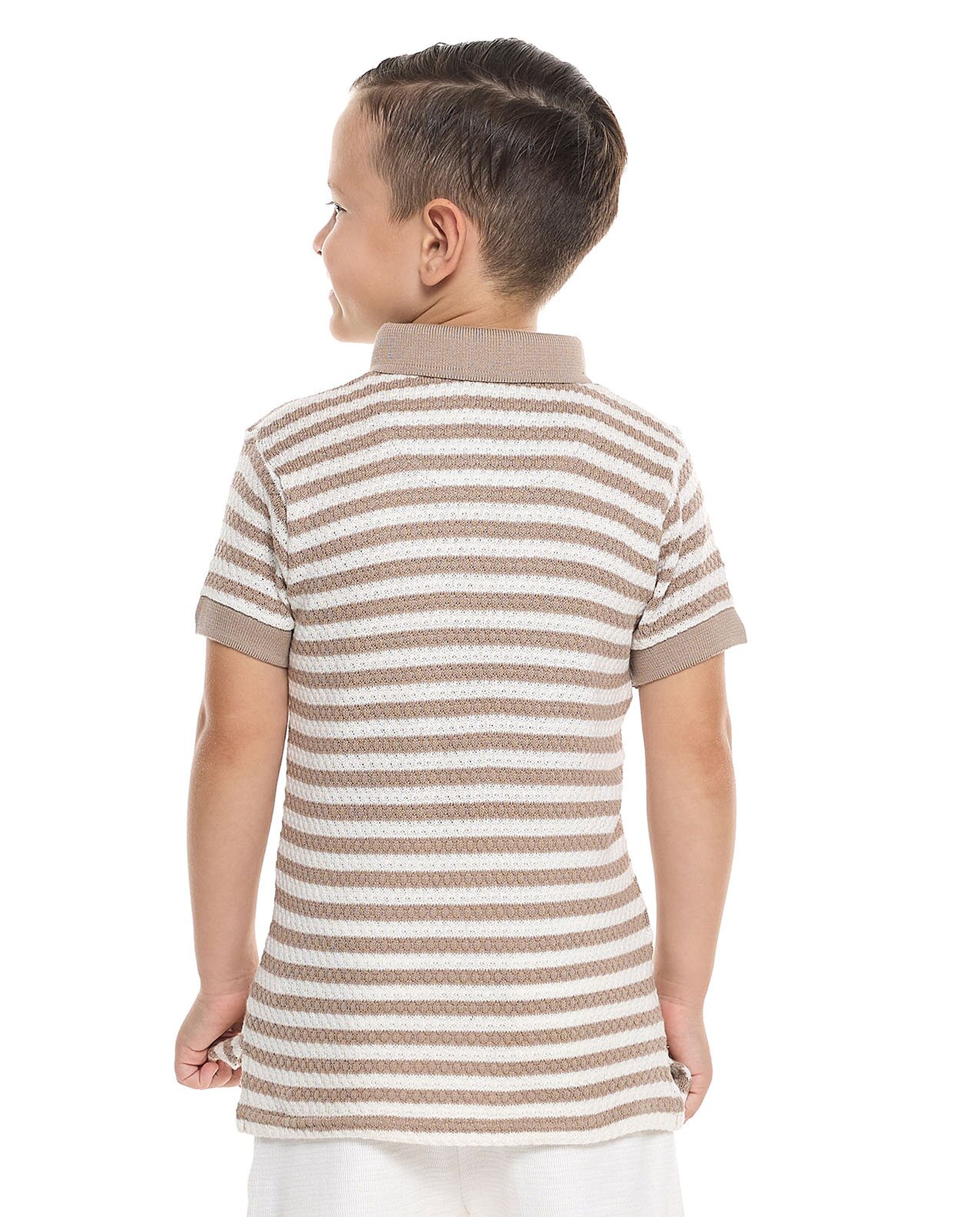 Striped Polo T-Shirt with Short Sleeves