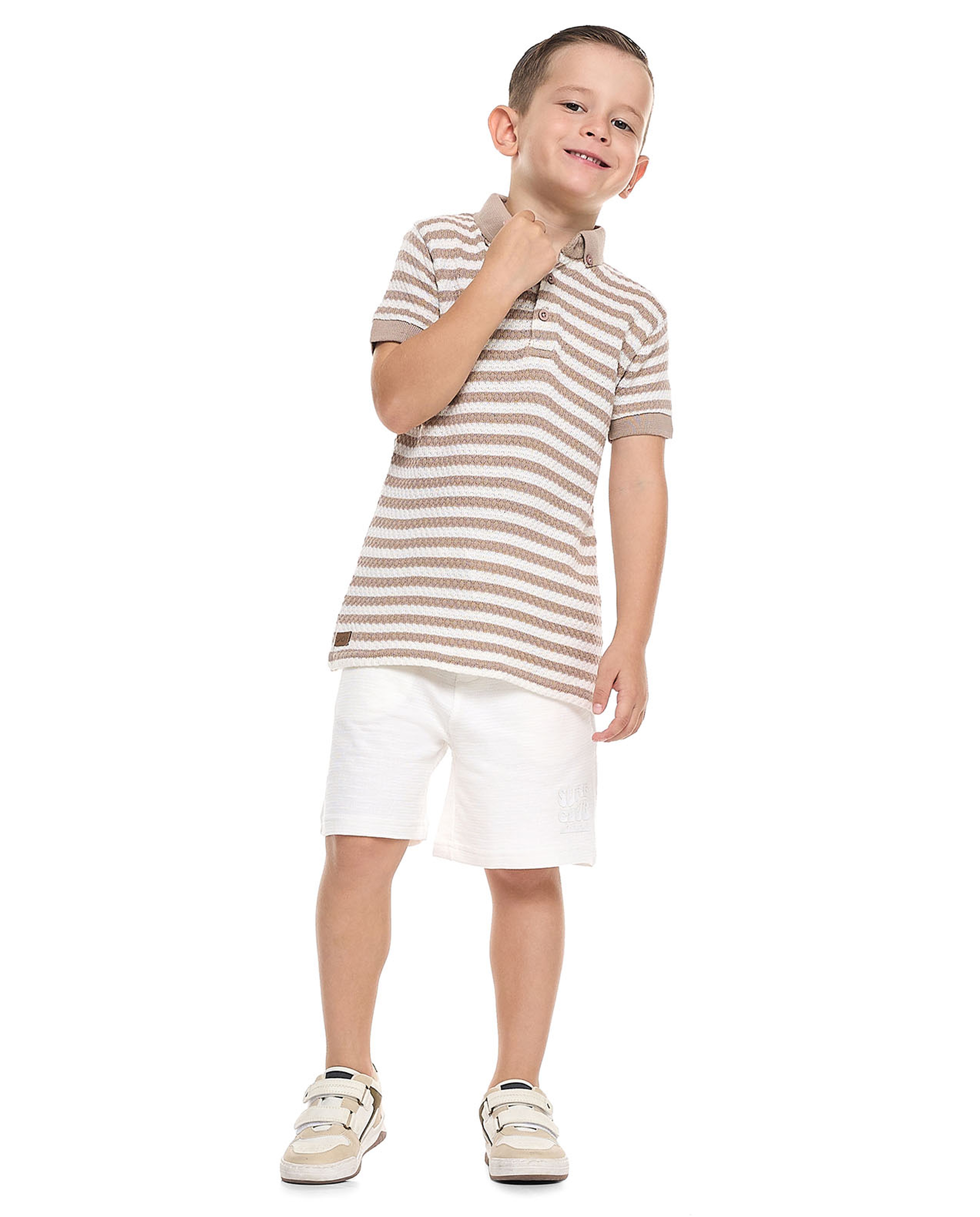 Striped Polo T-Shirt with Short Sleeves