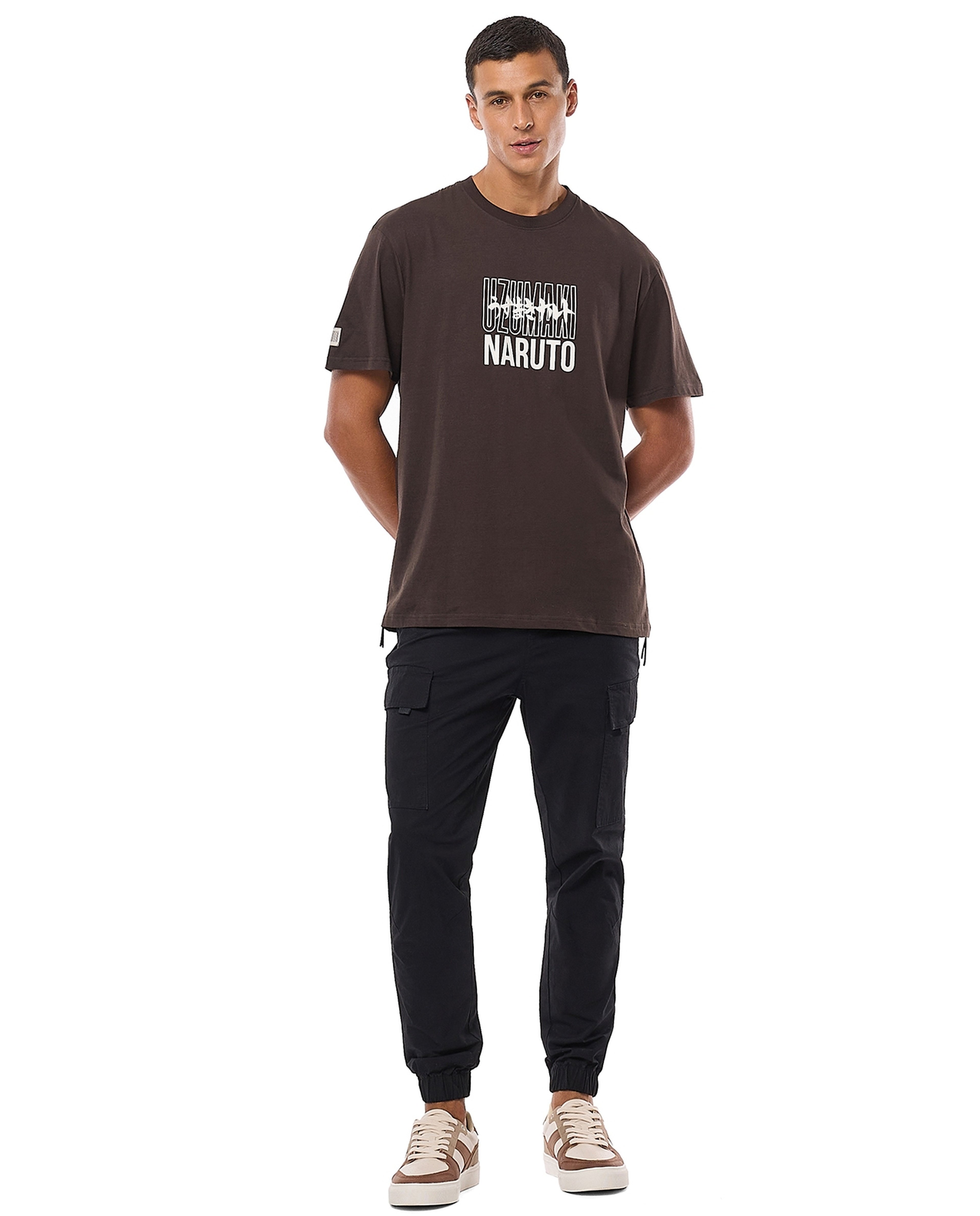 Naruto Printed T-Shirt with Crew Neck and Short Sleeves