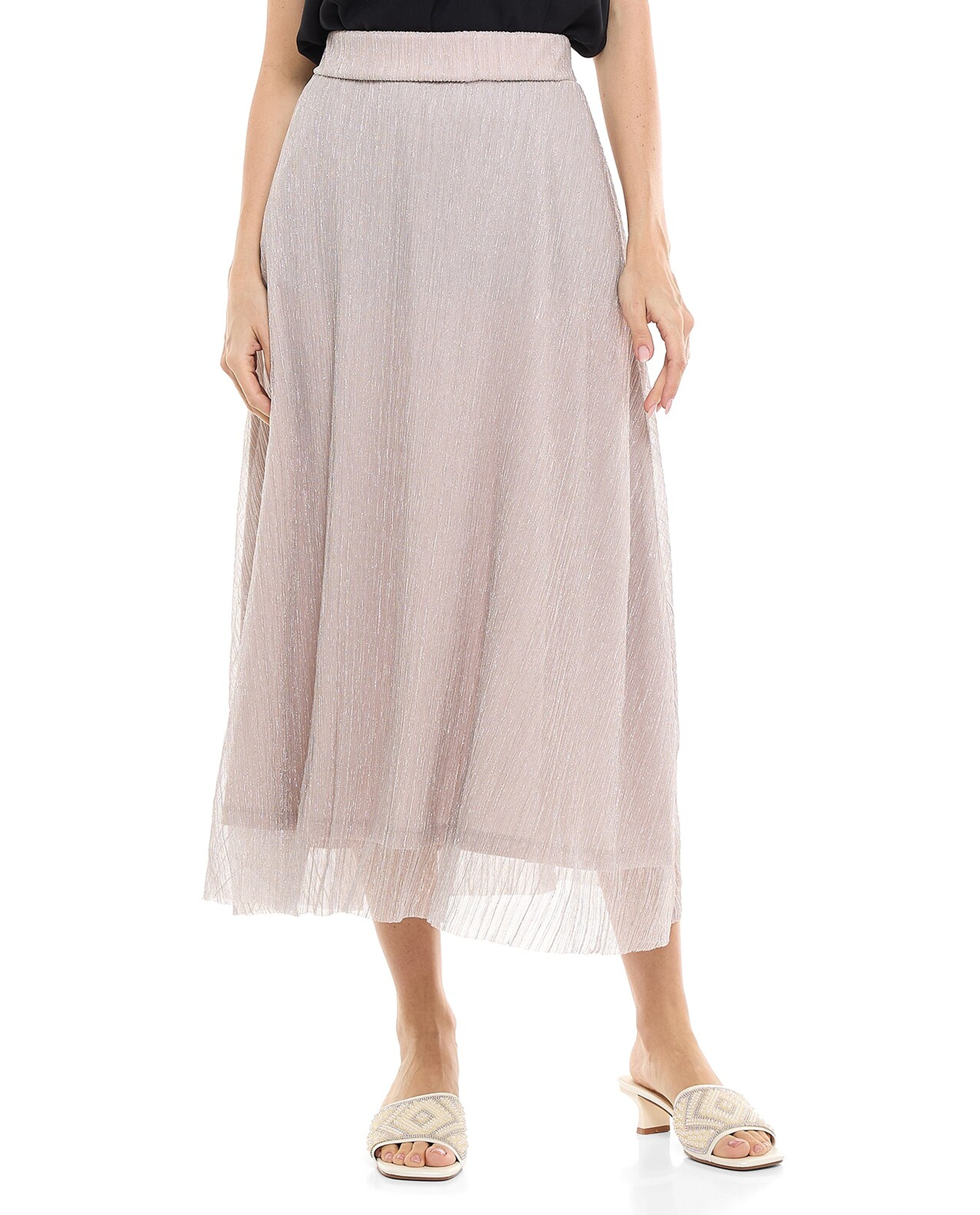 Glittered Midi Skirt with Elastic Waist