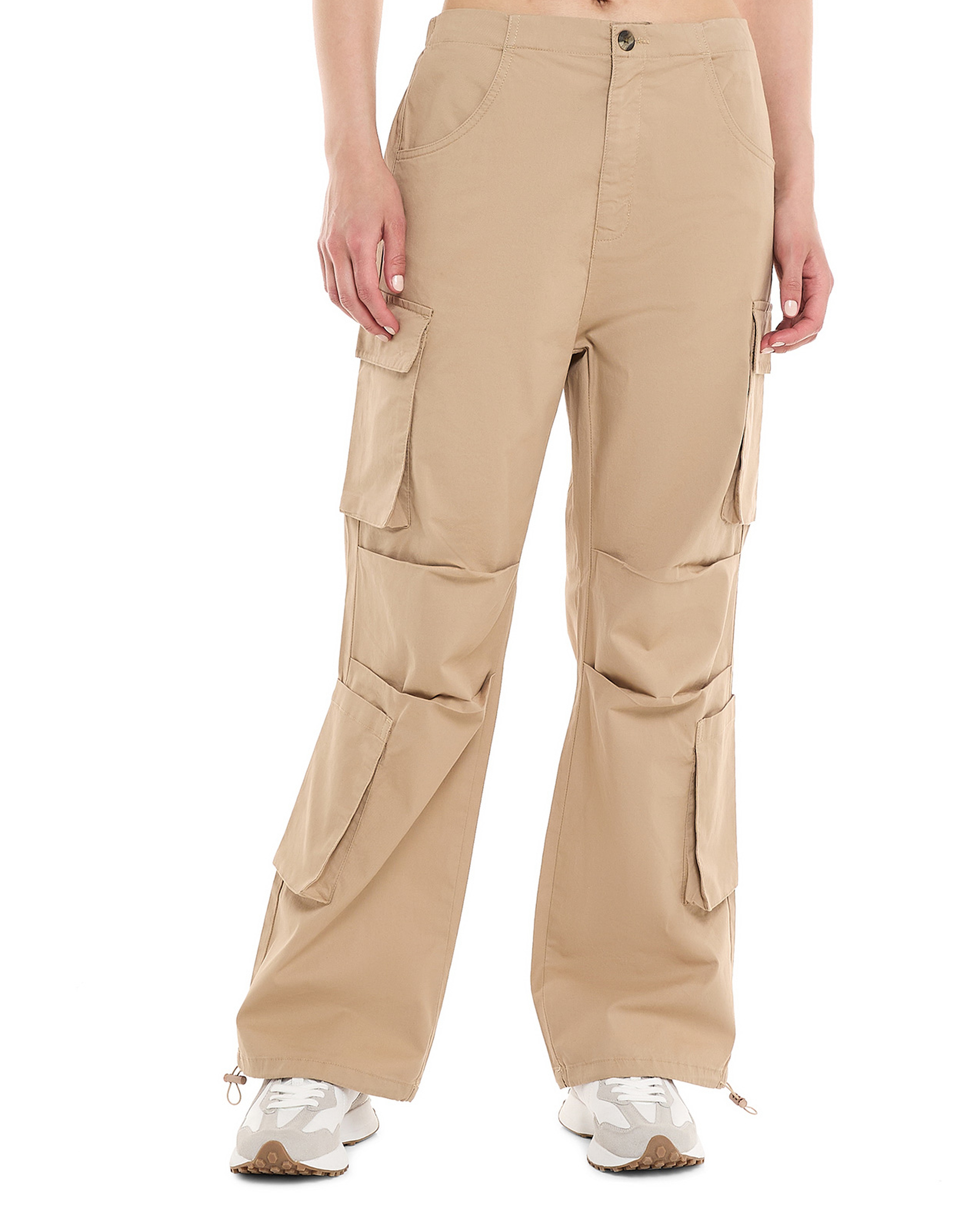 Solid Cargo Parachute Pants with Button Closure