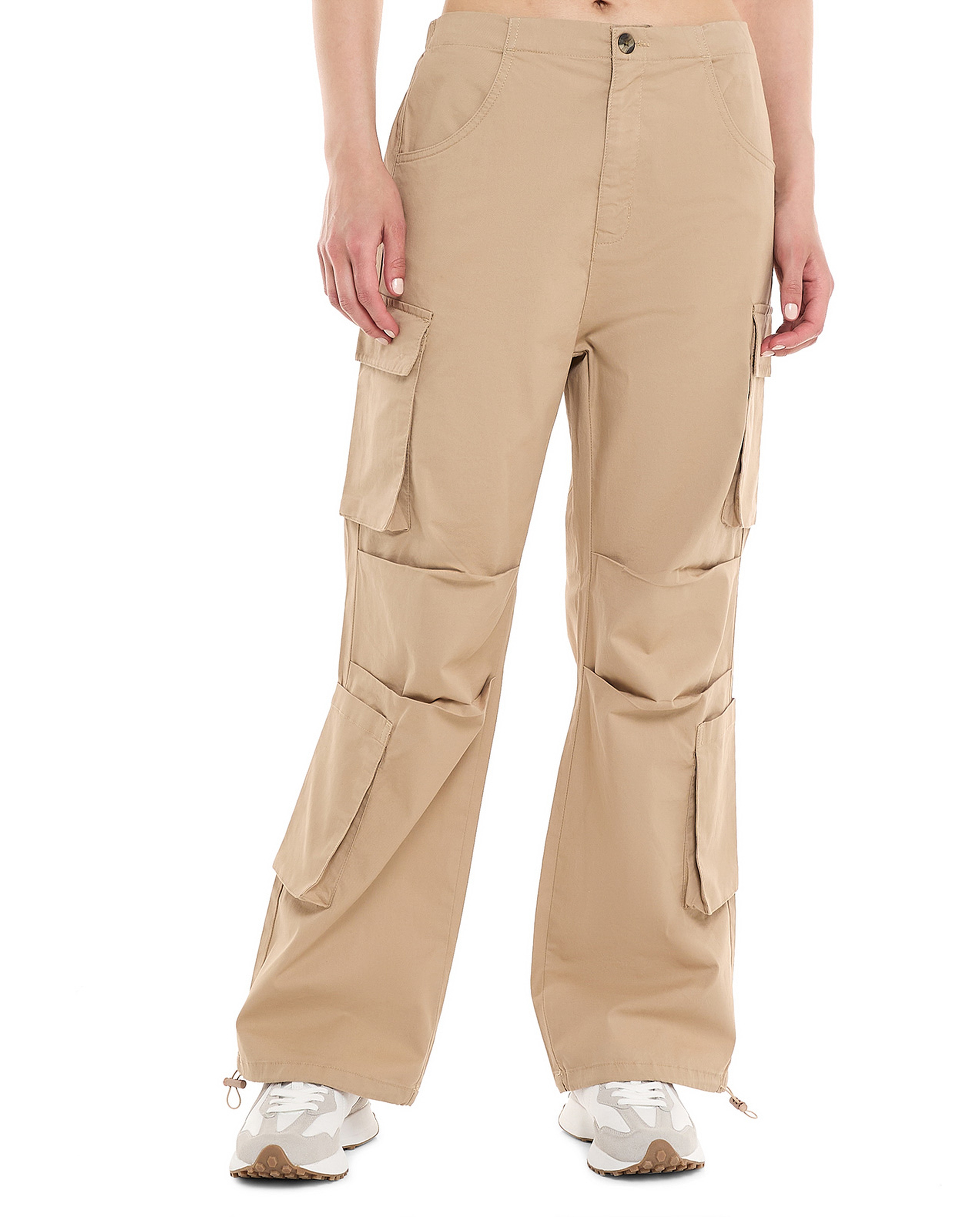 Solid Cargo Parachute Pants with Button Closure