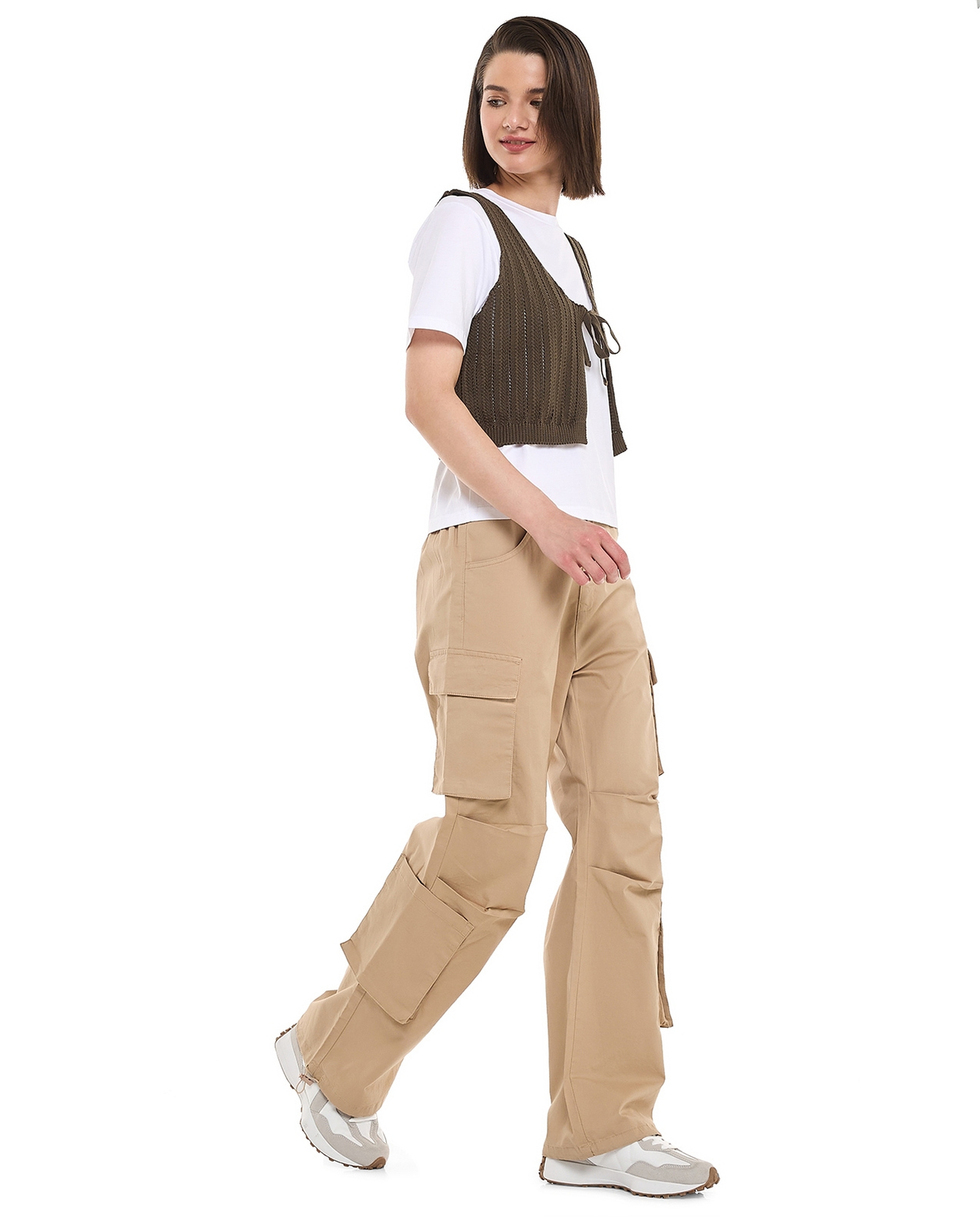 Solid Cargo Parachute Pants with Button Closure