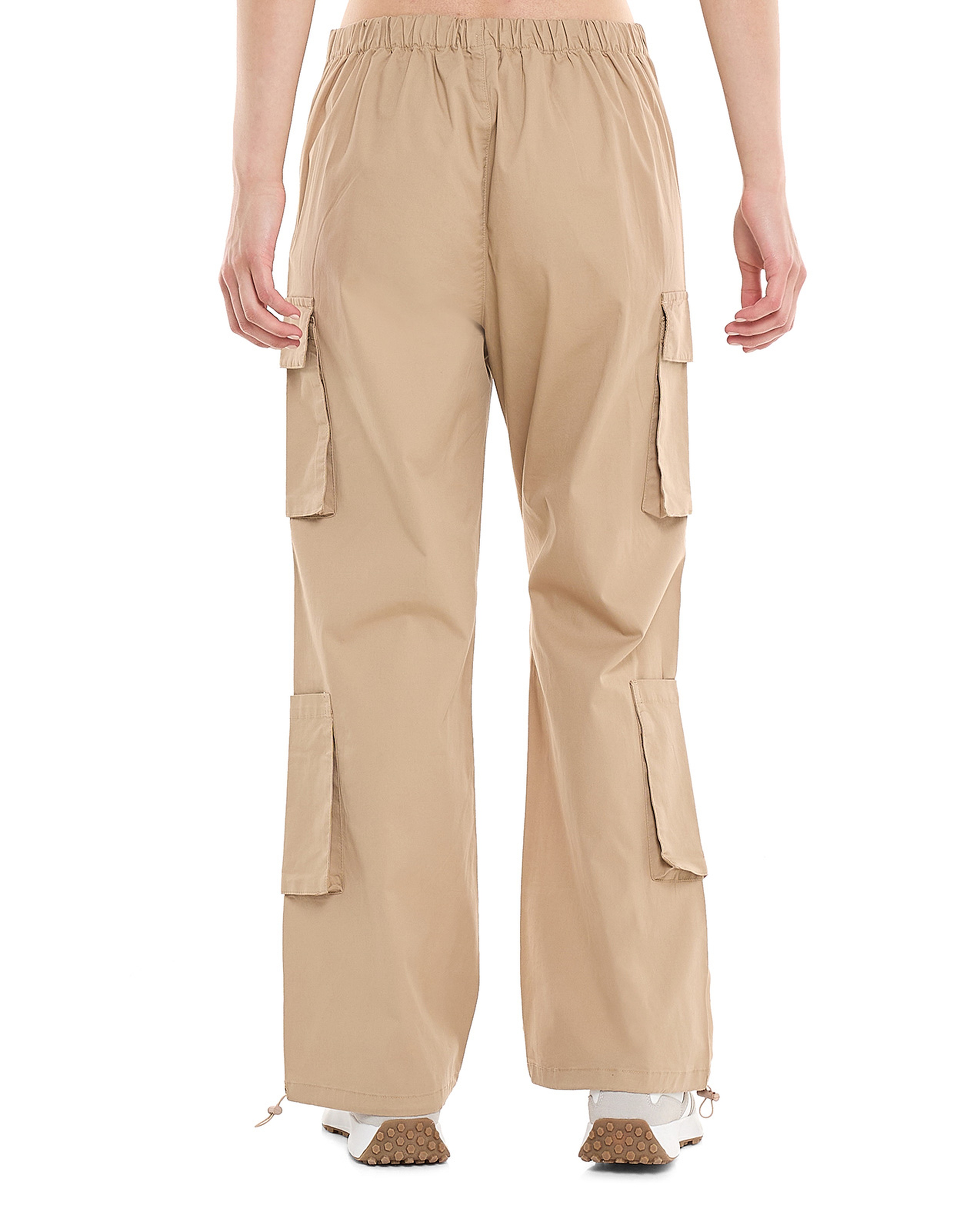 Solid Cargo Parachute Pants with Button Closure