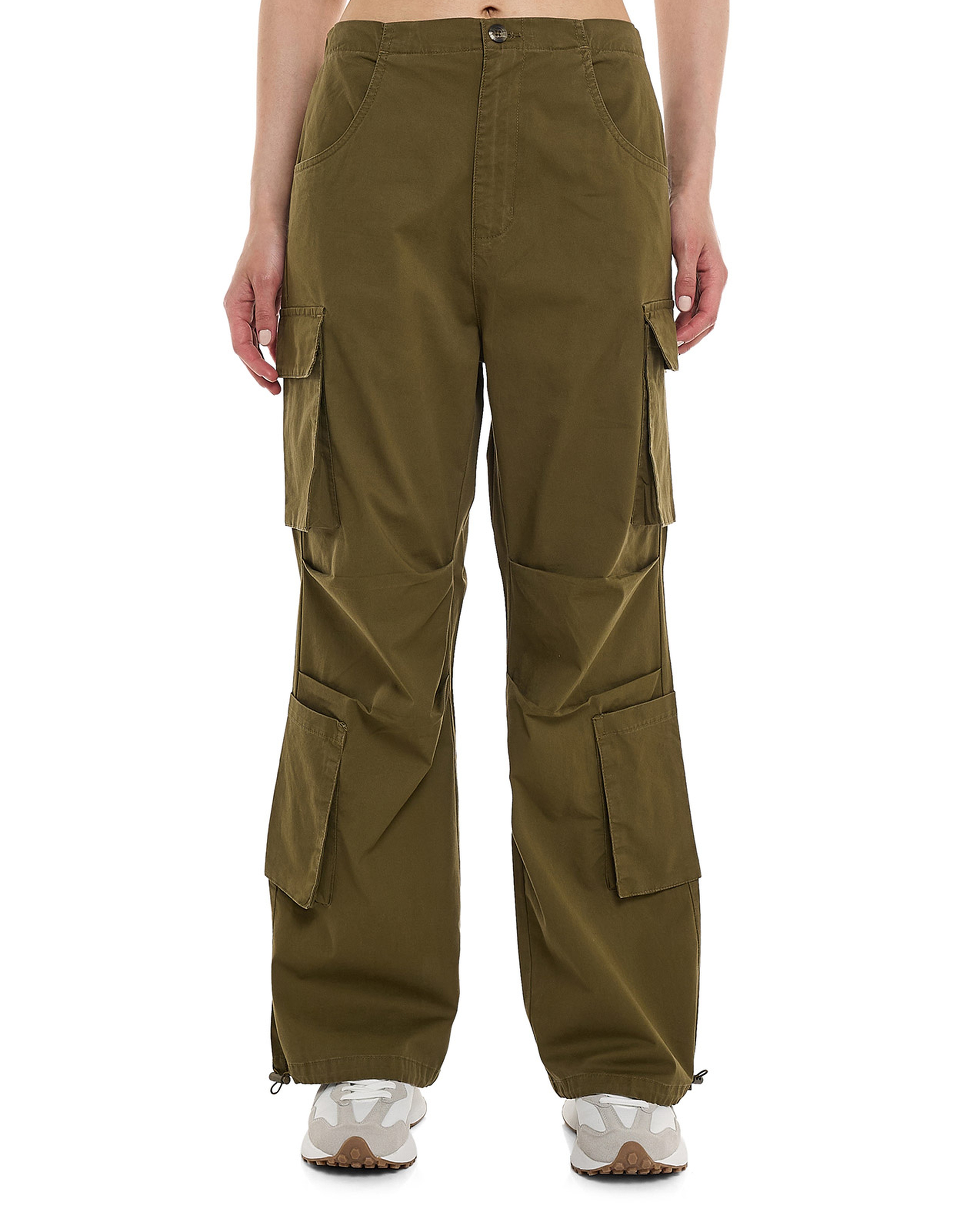 Solid Cargo Parachute Pants with Button Closure