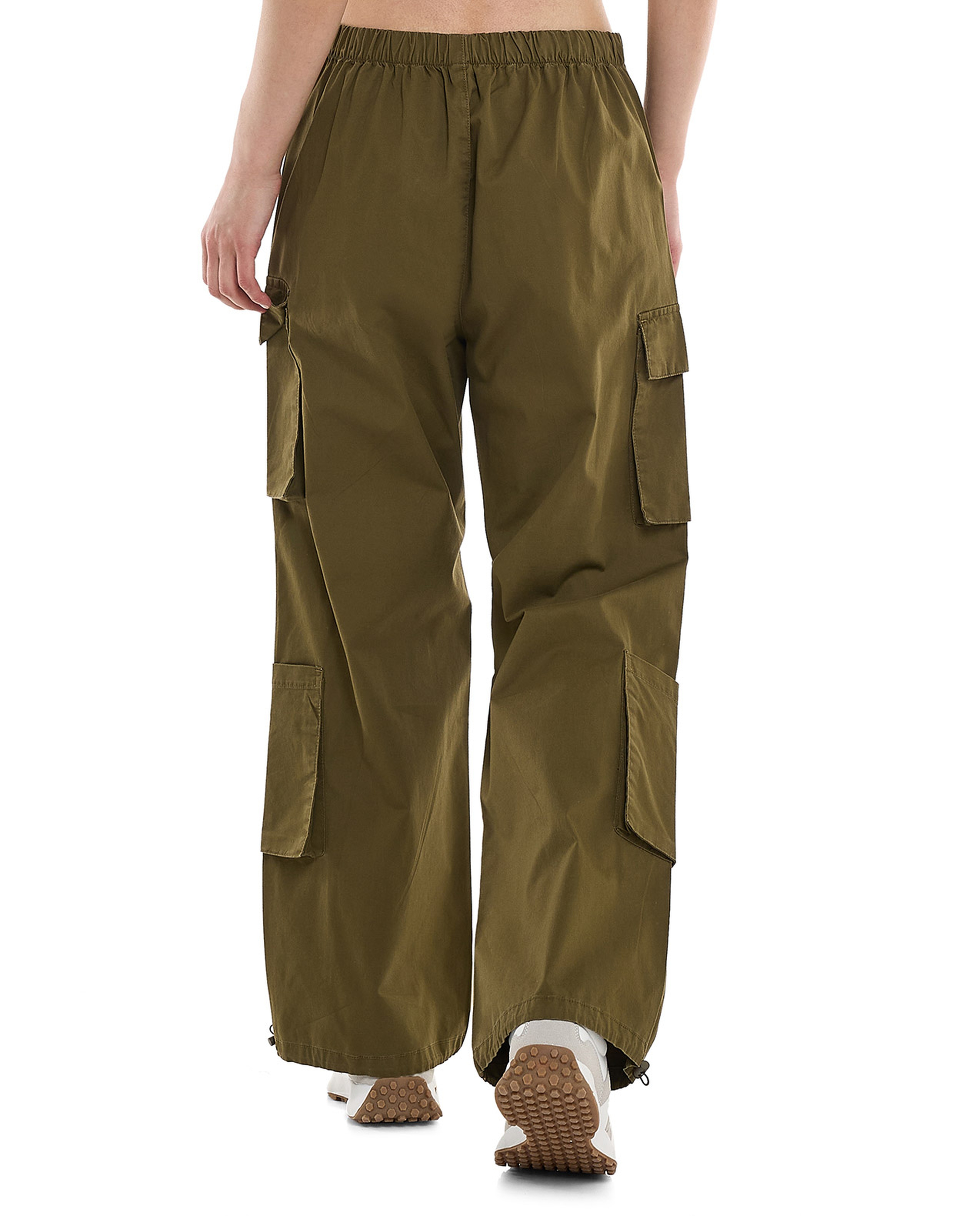 Solid Cargo Parachute Pants with Button Closure