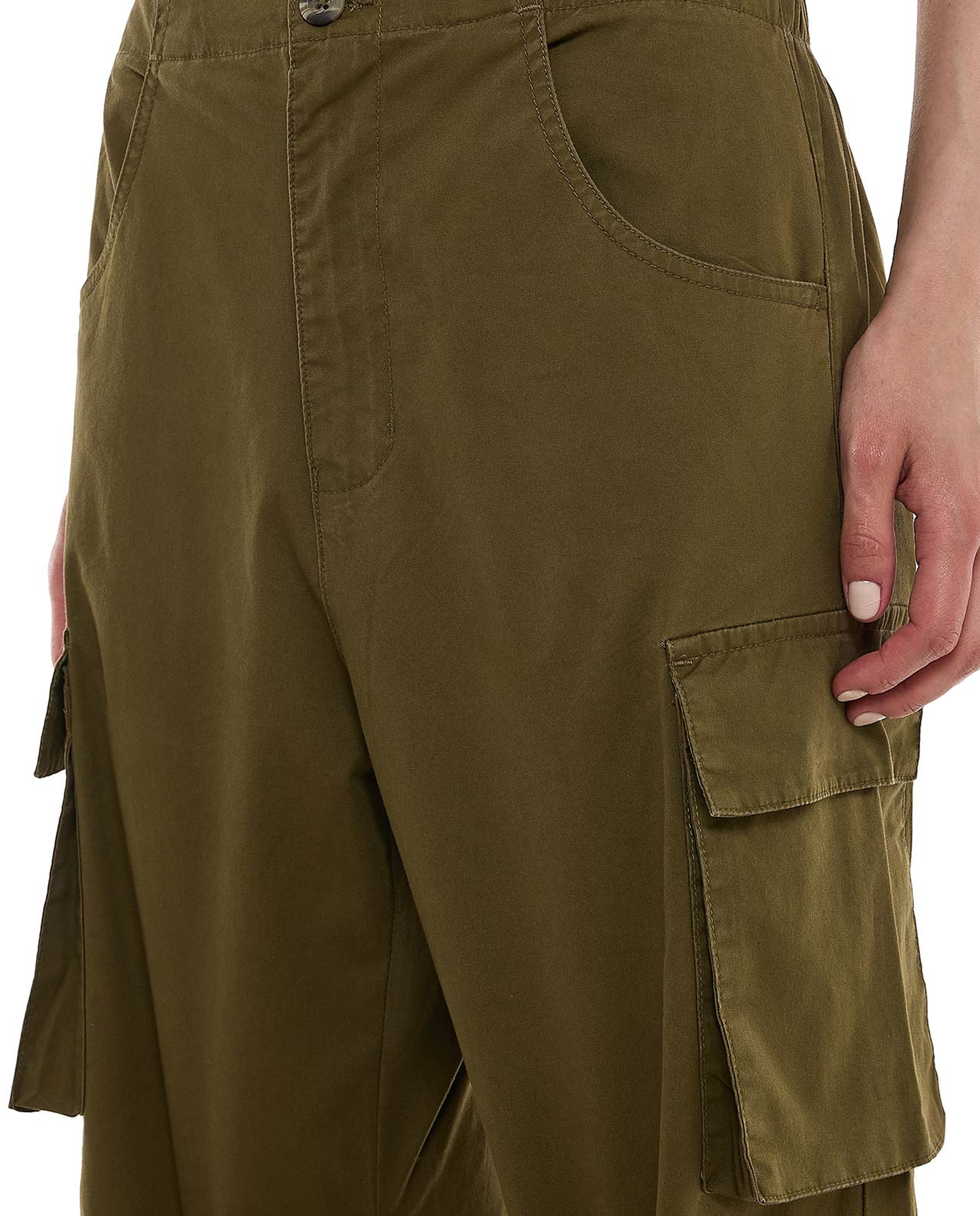 Solid Cargo Parachute Pants with Button Closure