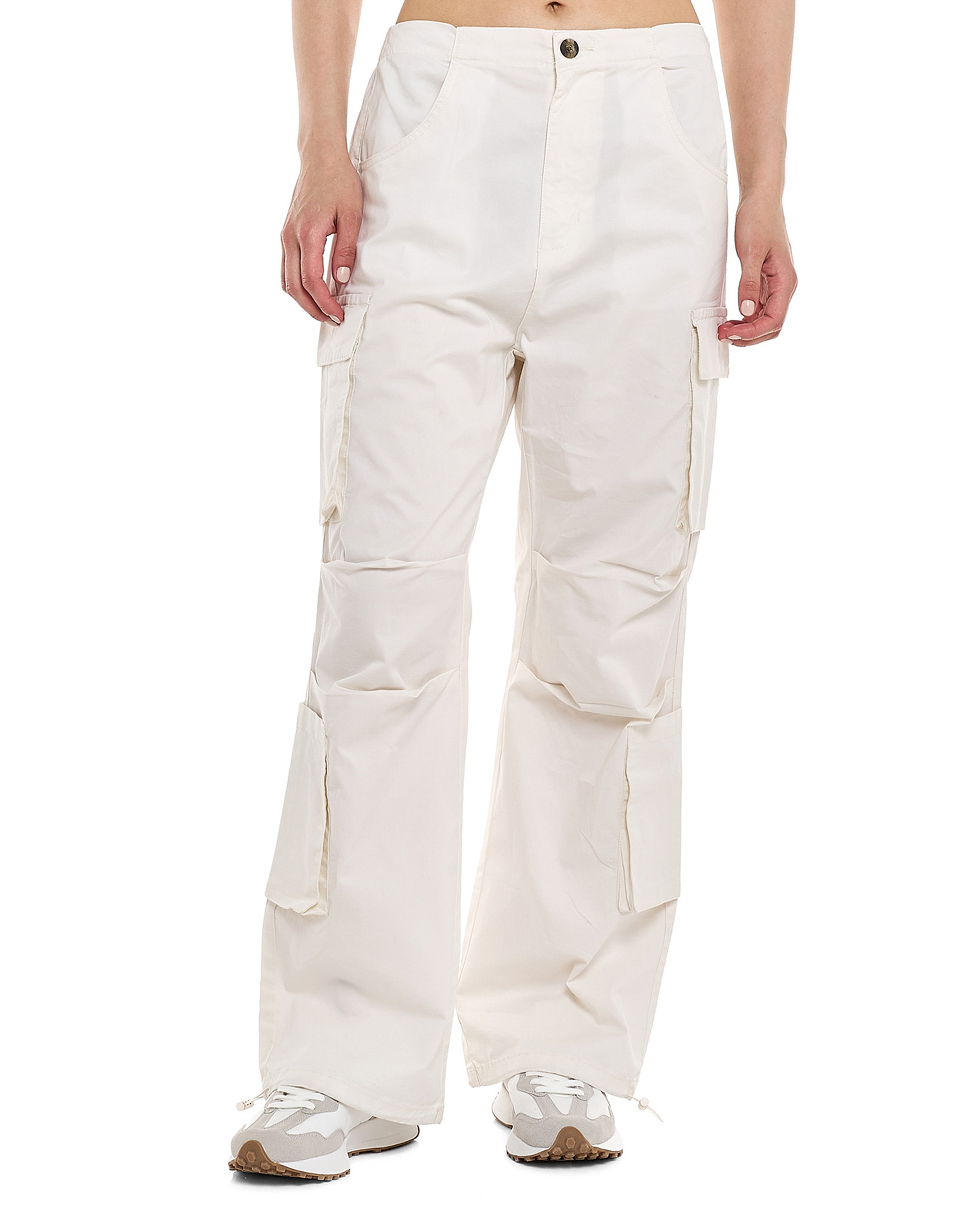 Solid Cargo Parachute Pants with Button Closure