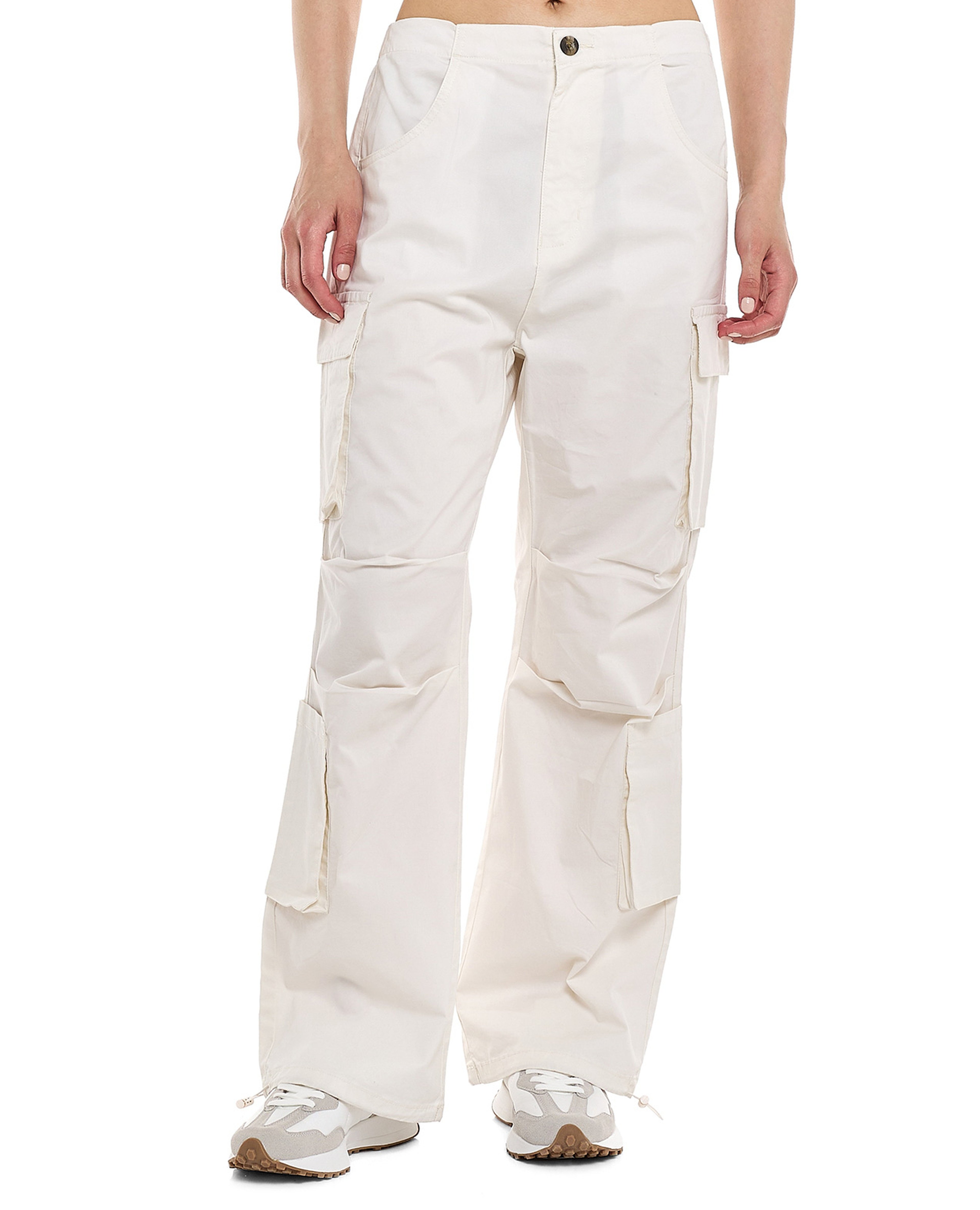 Solid Cargo Parachute Pants with Button Closure