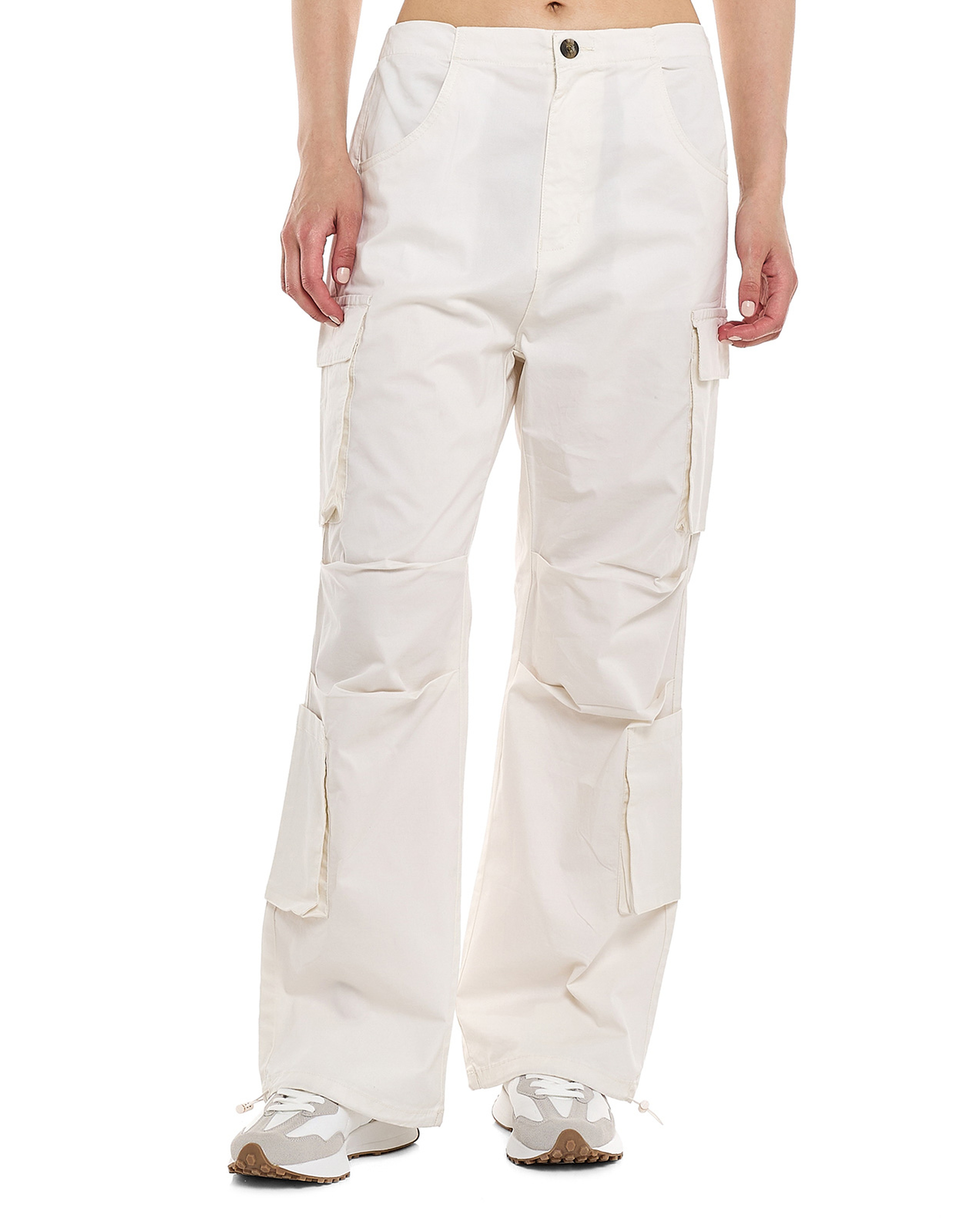 Solid Cargo Parachute Pants with Button Closure