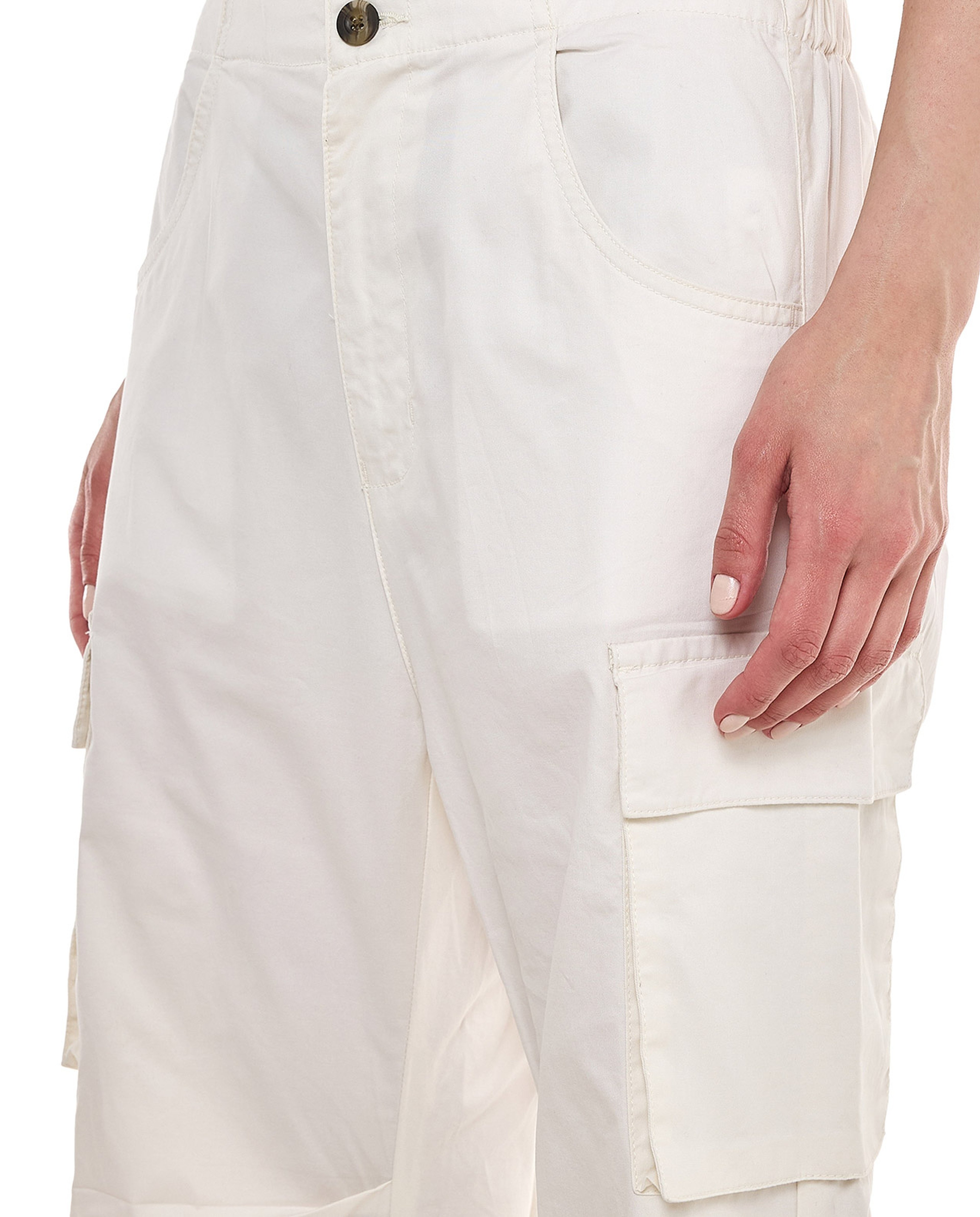 Solid Cargo Parachute Pants with Button Closure