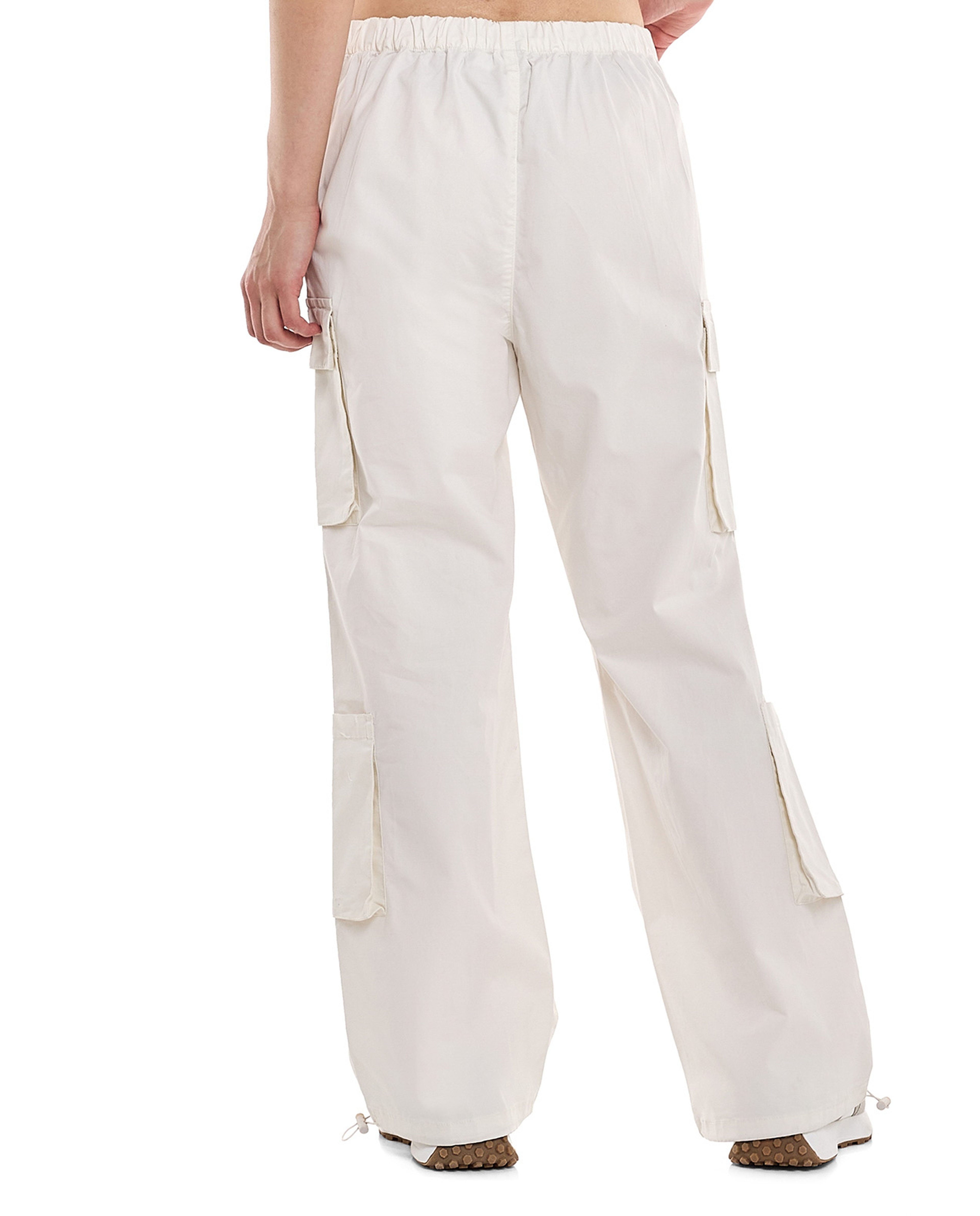 Solid Cargo Parachute Pants with Button Closure