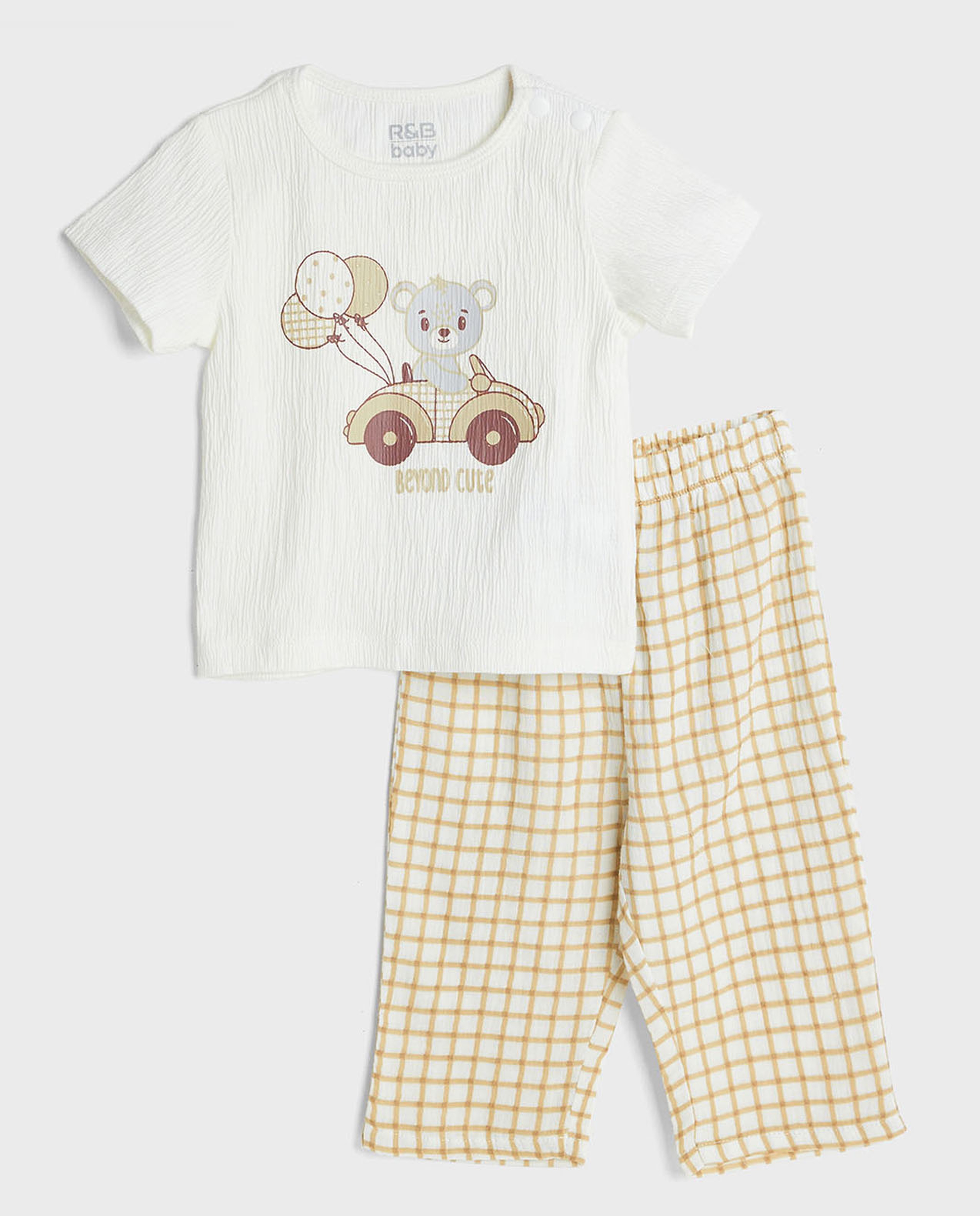 Printed Top and Checkered Pant Set