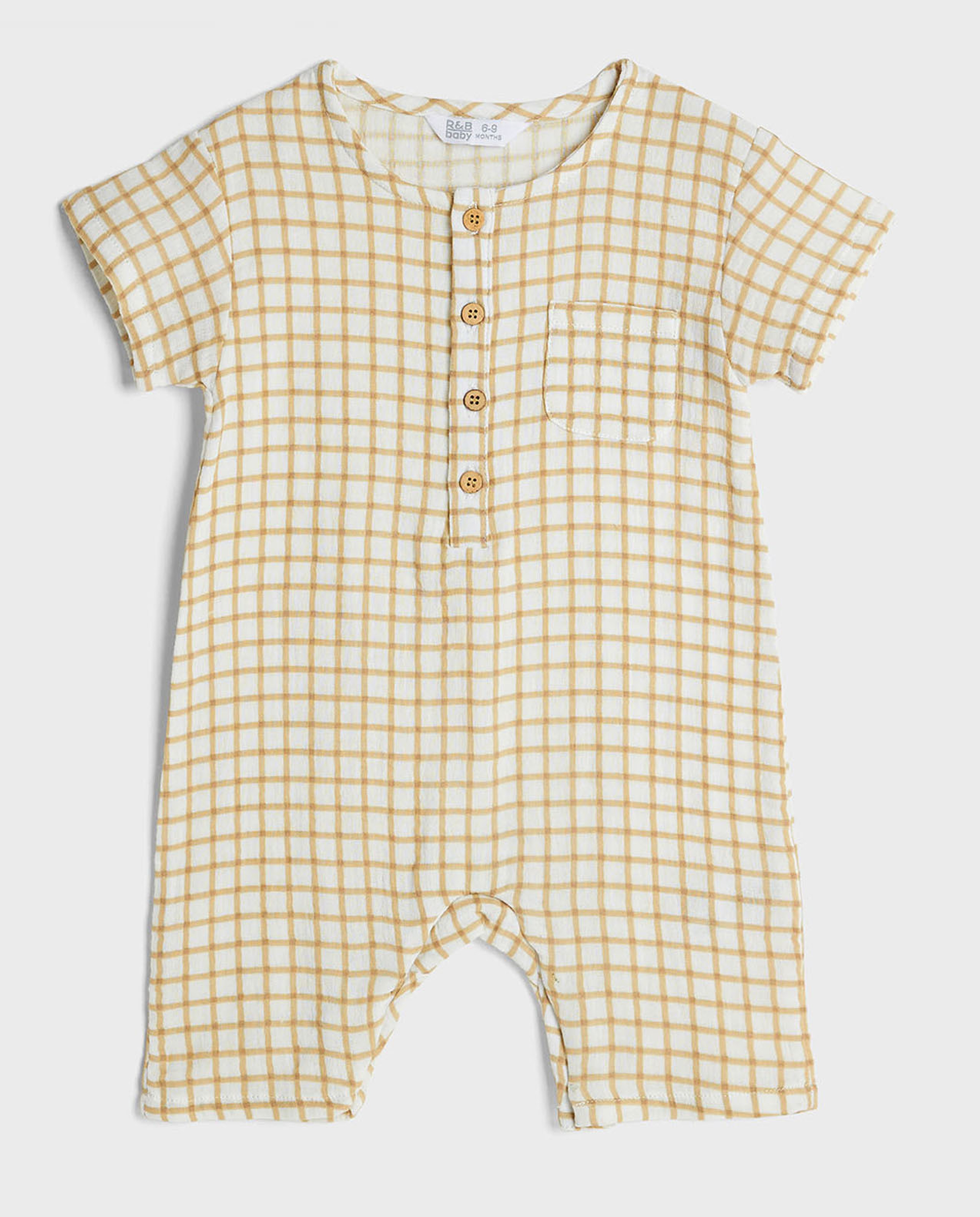 Checkered Rompers with Crew Neck and Short Sleeves