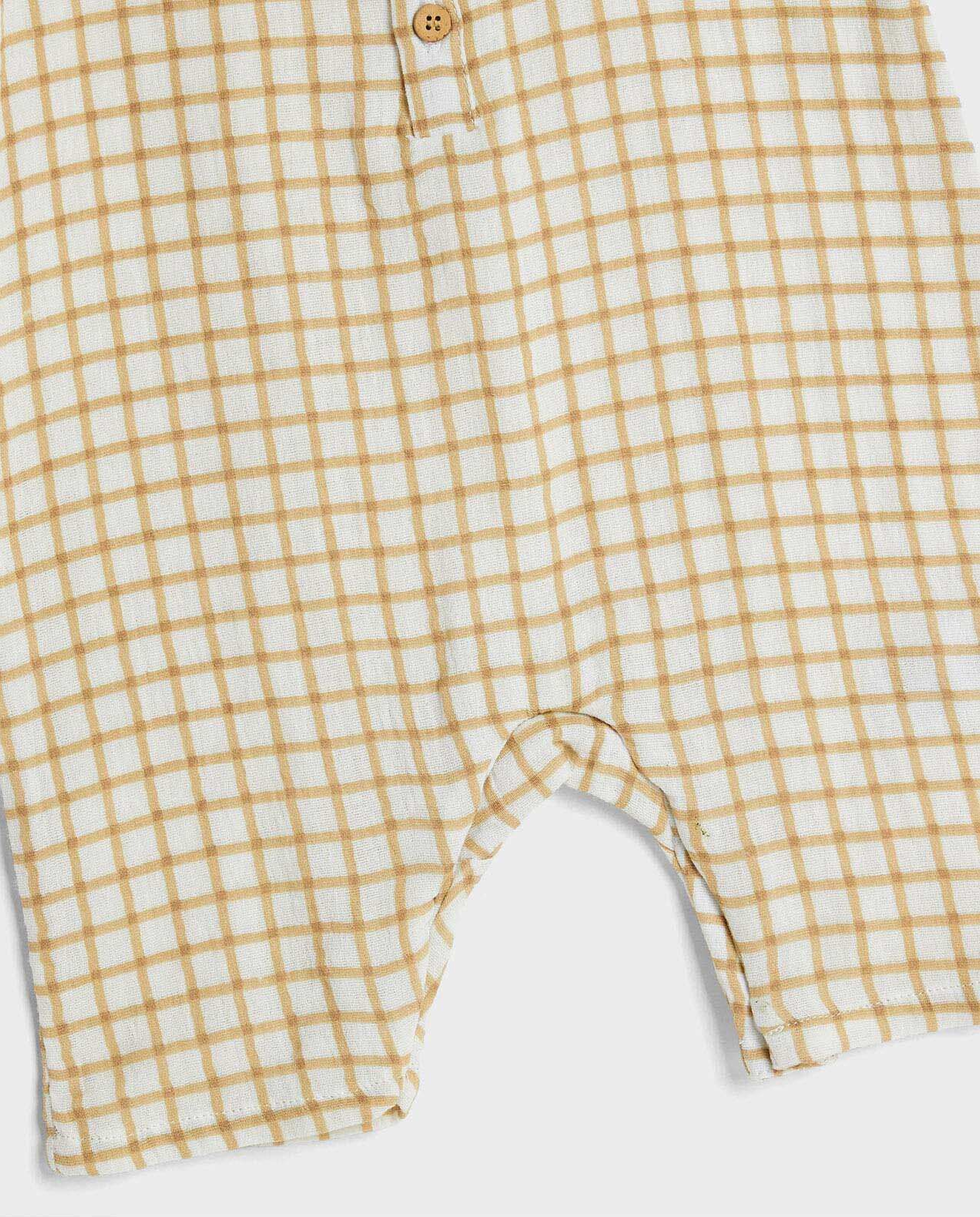 Checkered Rompers with Crew Neck and Short Sleeves