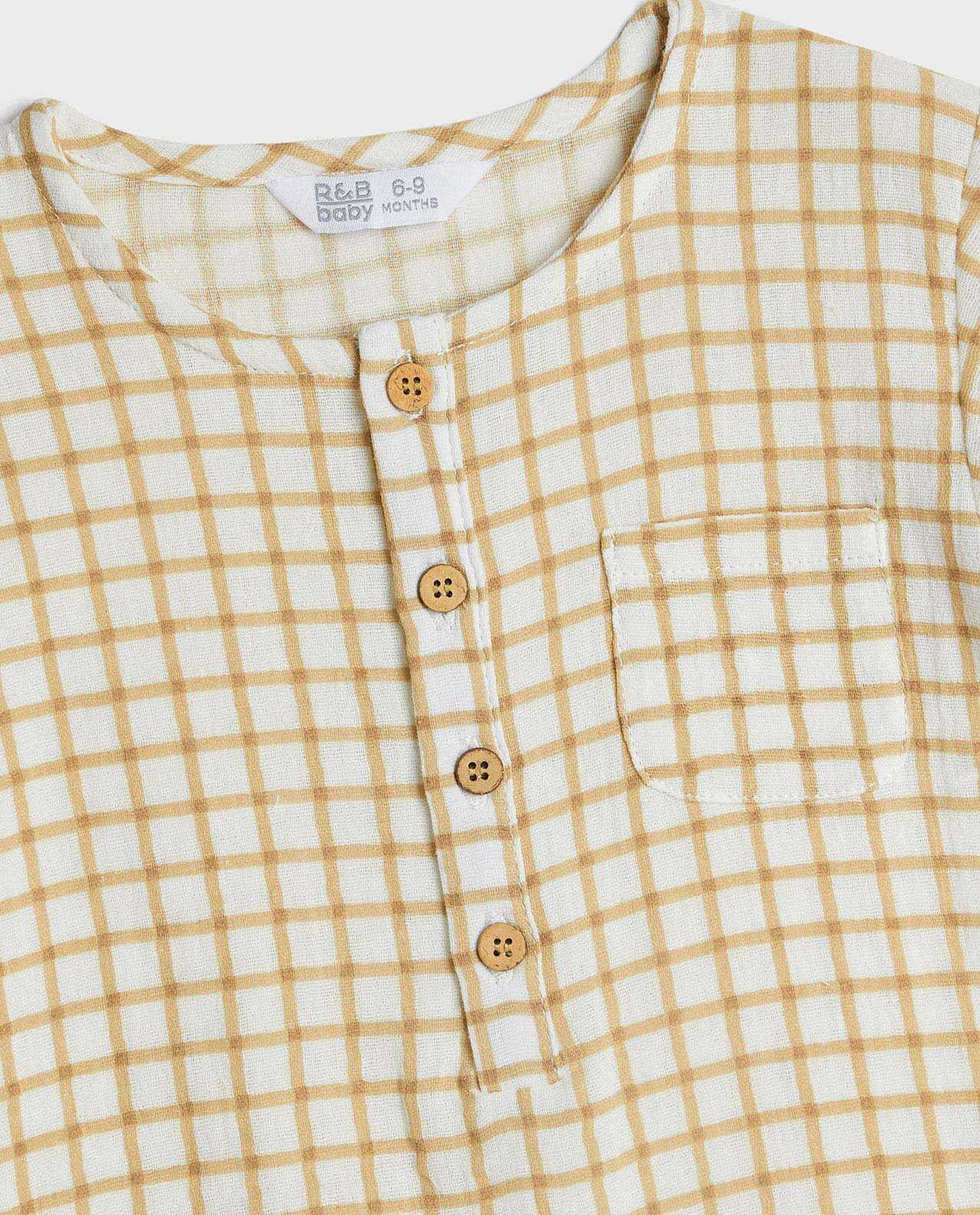 Checkered Rompers with Crew Neck and Short Sleeves