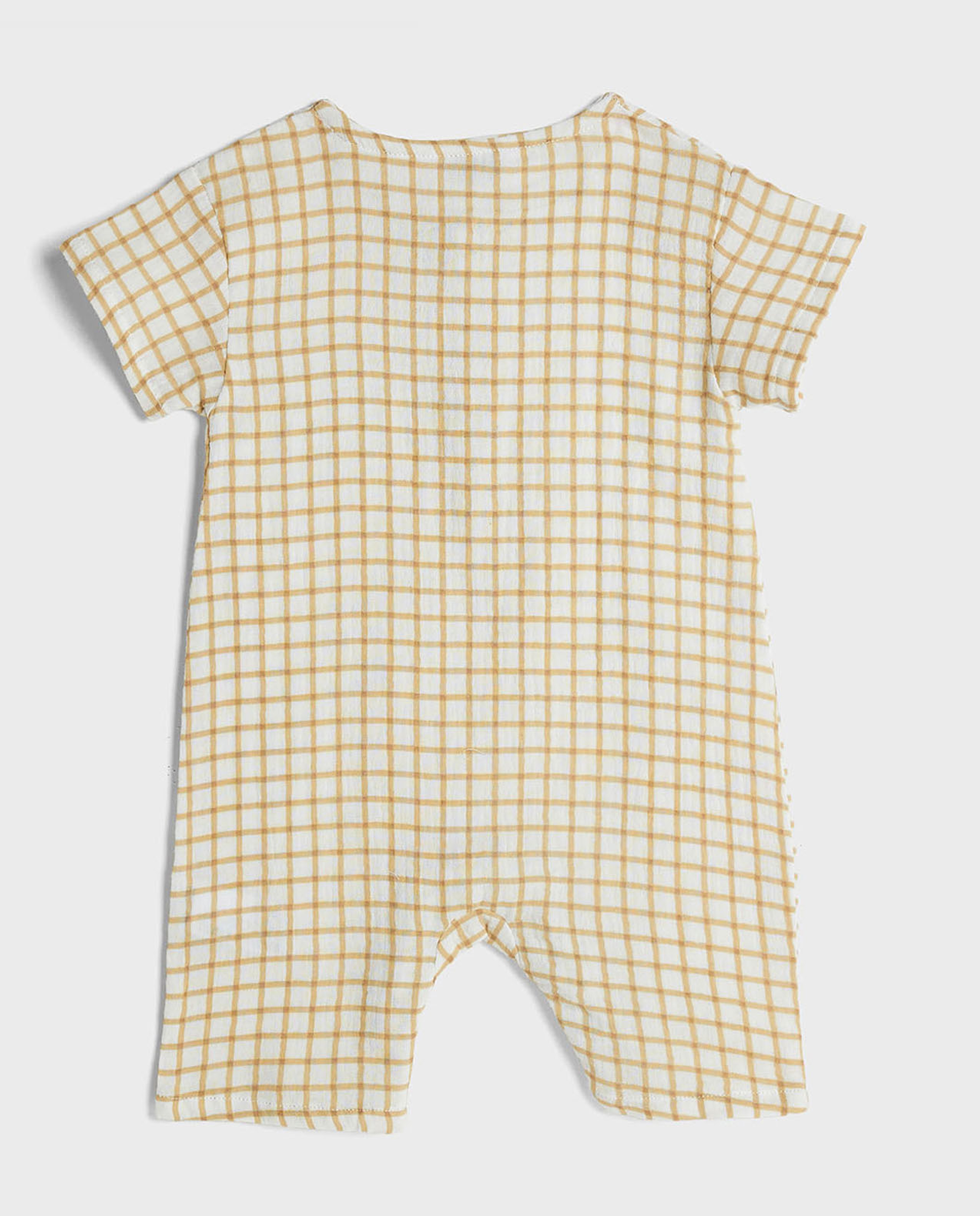 Checkered Rompers with Crew Neck and Short Sleeves
