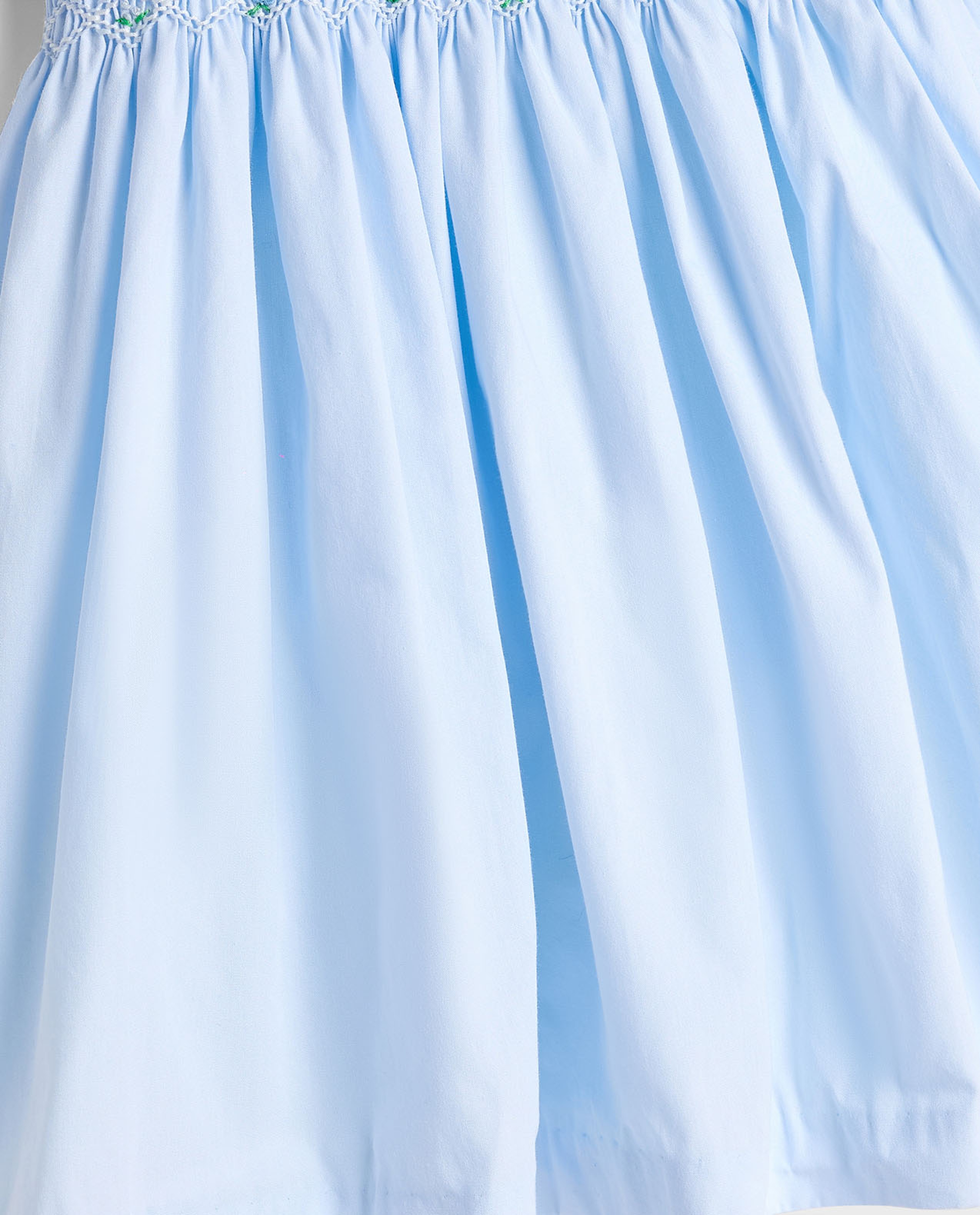 Embroidered Flared Dress with Crew Neck and Puff Sleeves