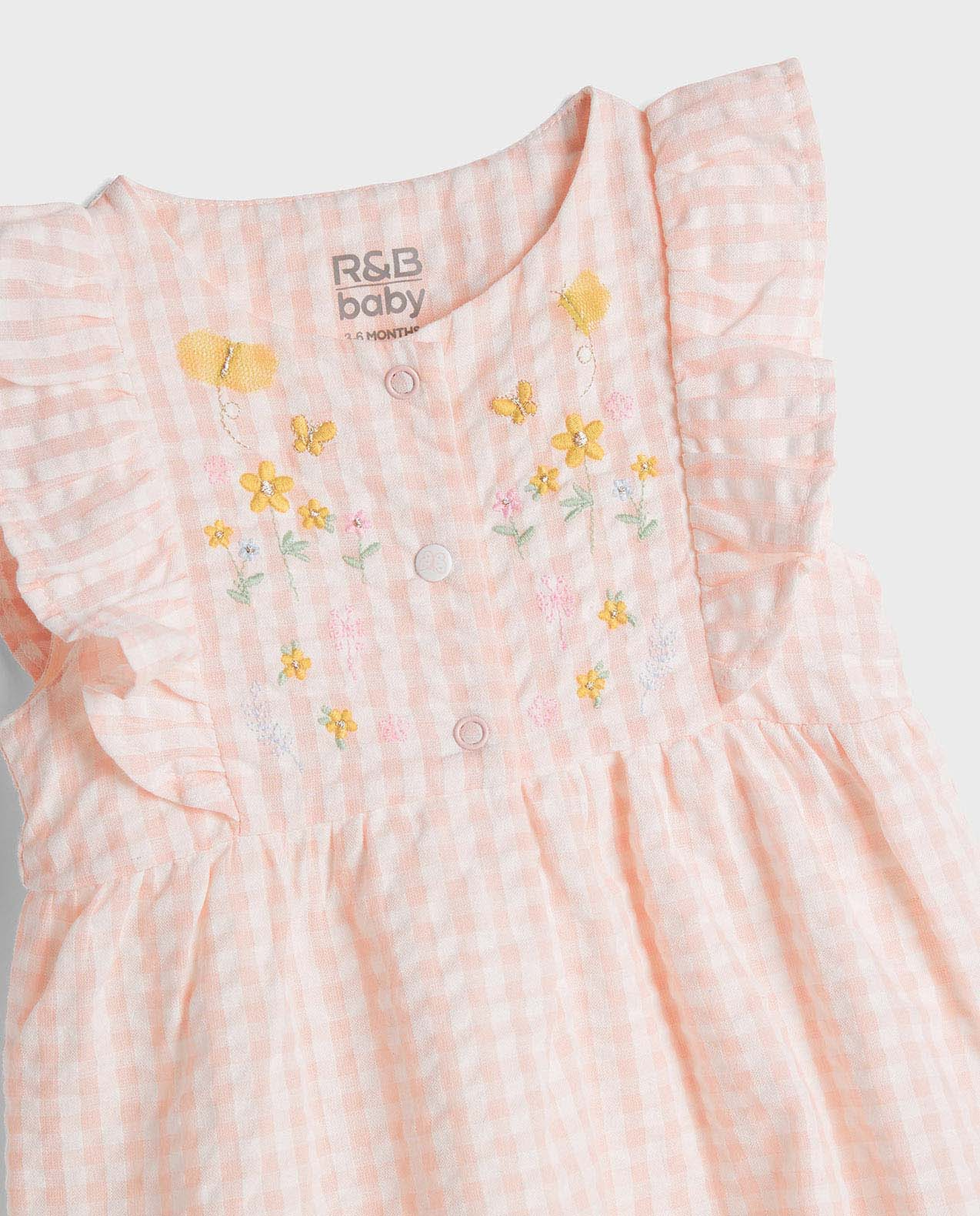 Embroidered Rompers with Crew Neck and Ruffled Sleeves