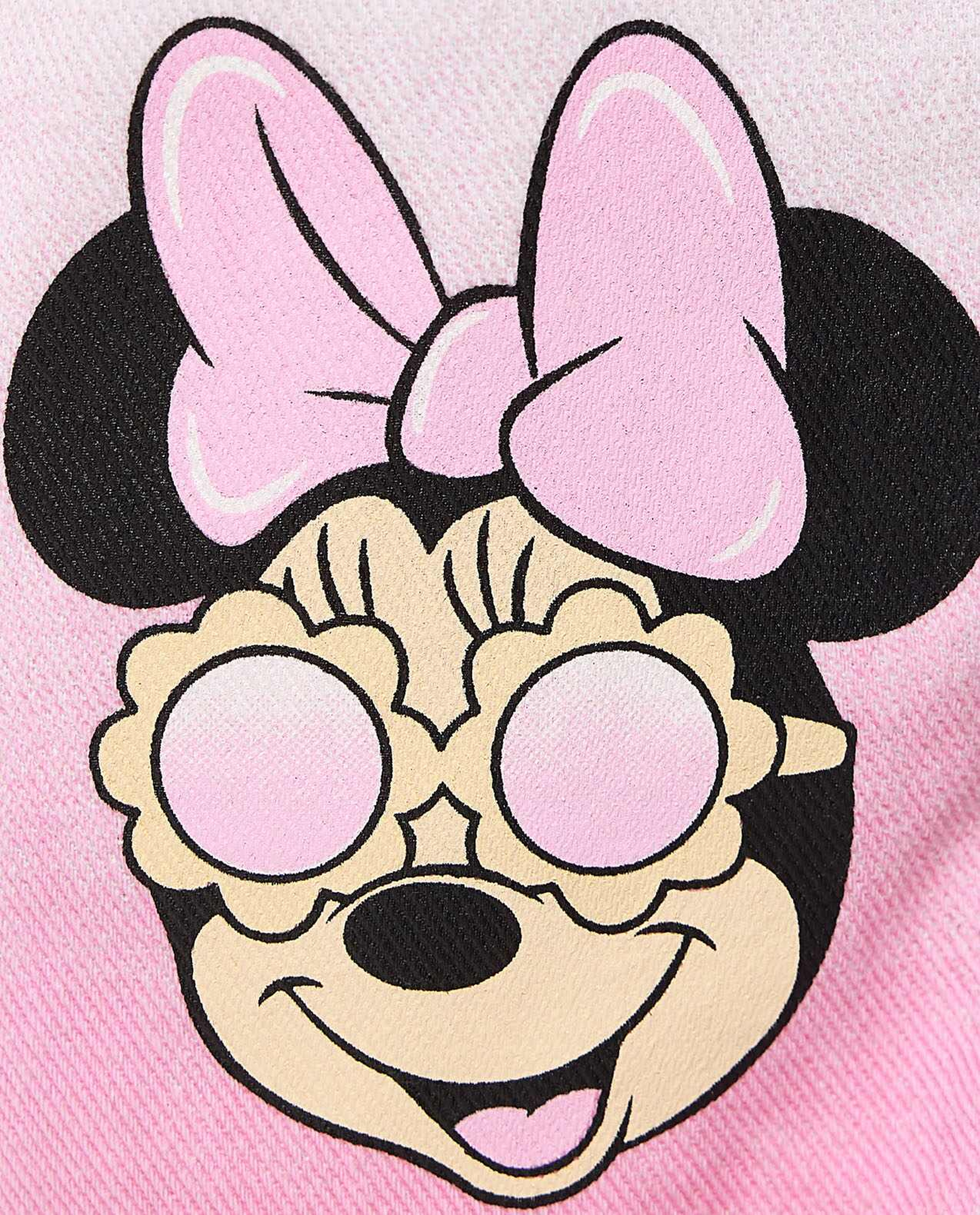 Minnie Mouse Printed Denim Shorts with Button Closure