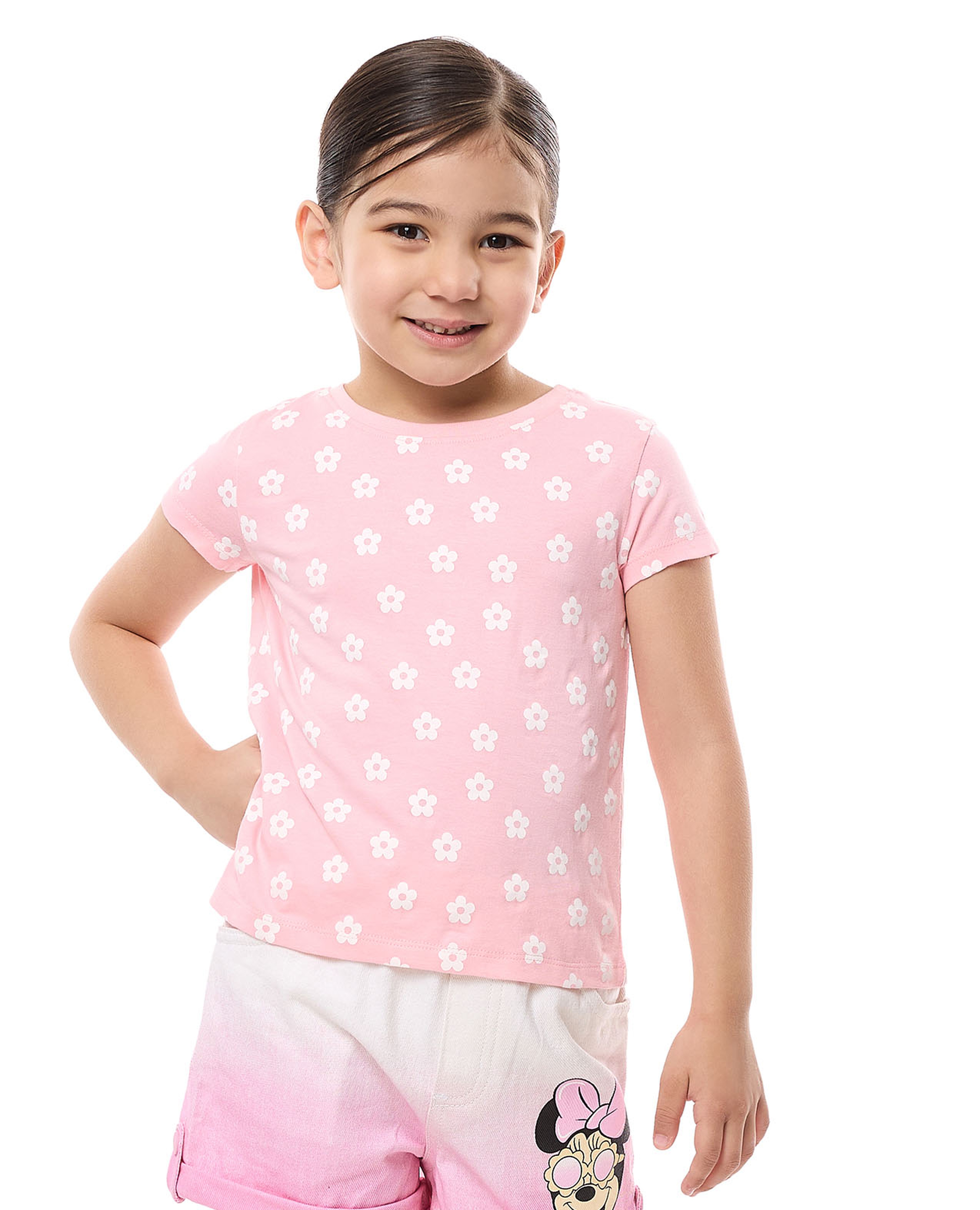 Floral Printed T-Shirt with Crew Neck and Short Sleeves